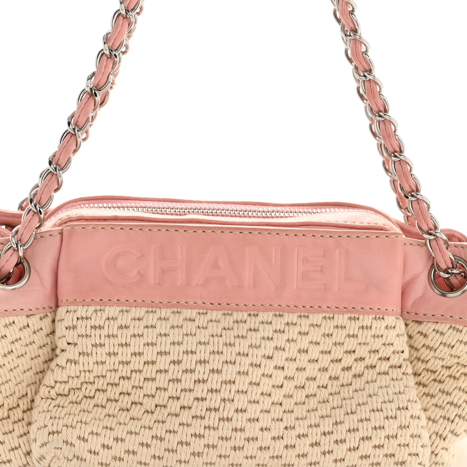 Canvas Woven Lambskin Lax Accordion Hobo Pink
