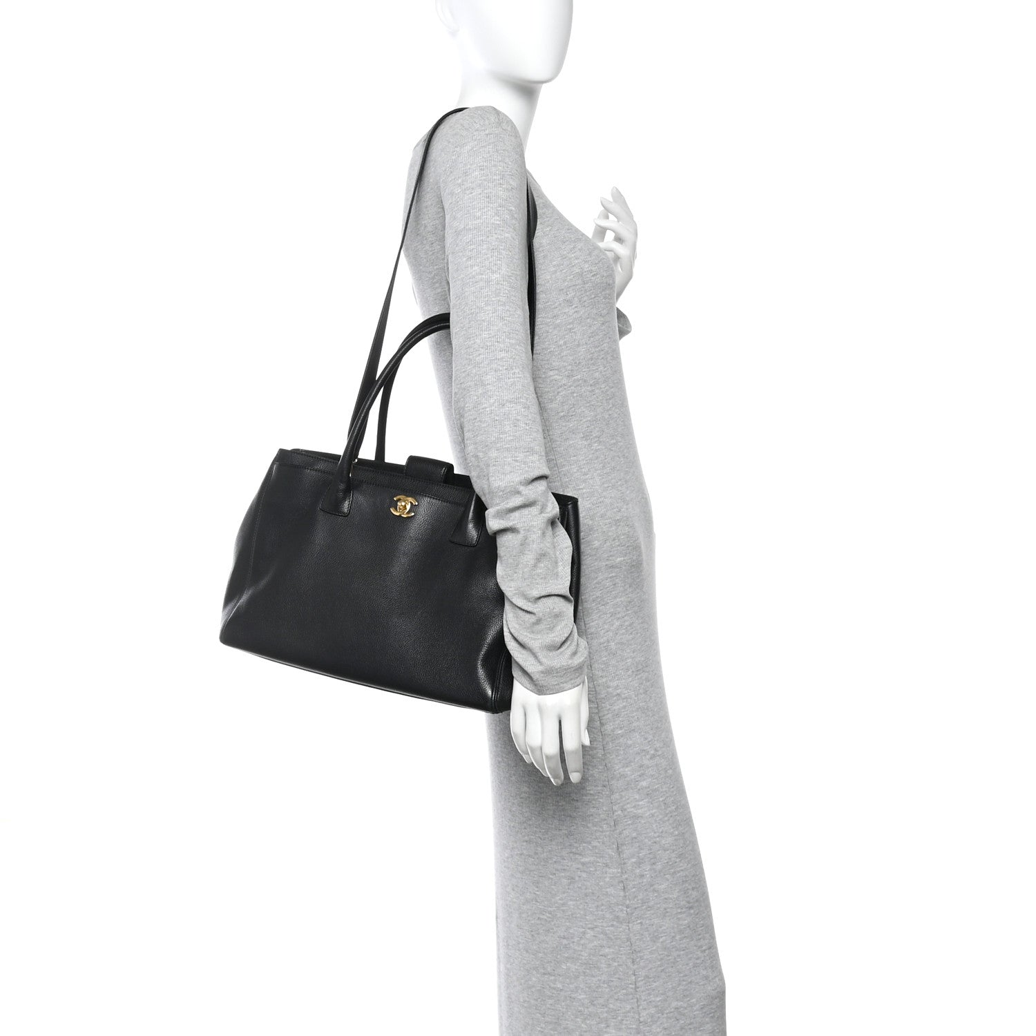 Calfskin Cerf Executive Shopper Tote Black