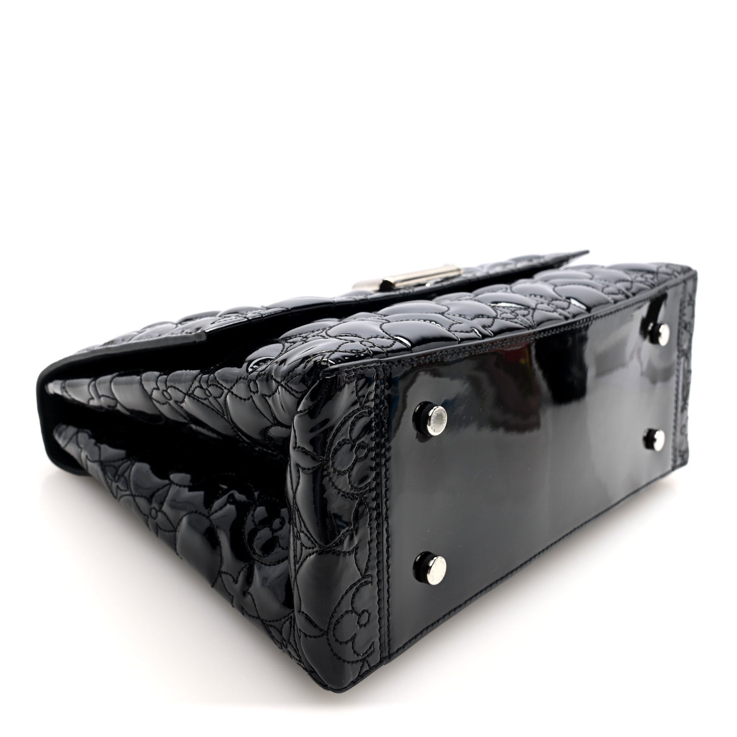 Vernis Flower Quilted Twist Shoulder Bag GM Black