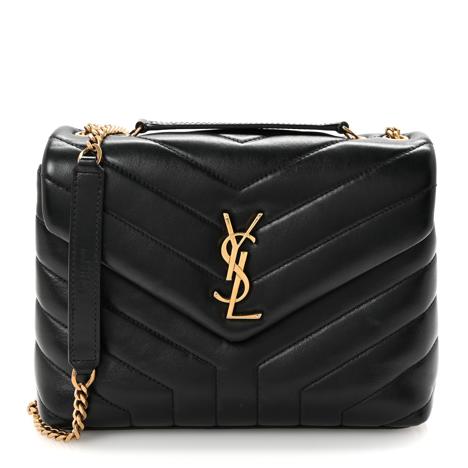 Calfskin Y Quilted Monogram Small Loulou Chain Satchel Black