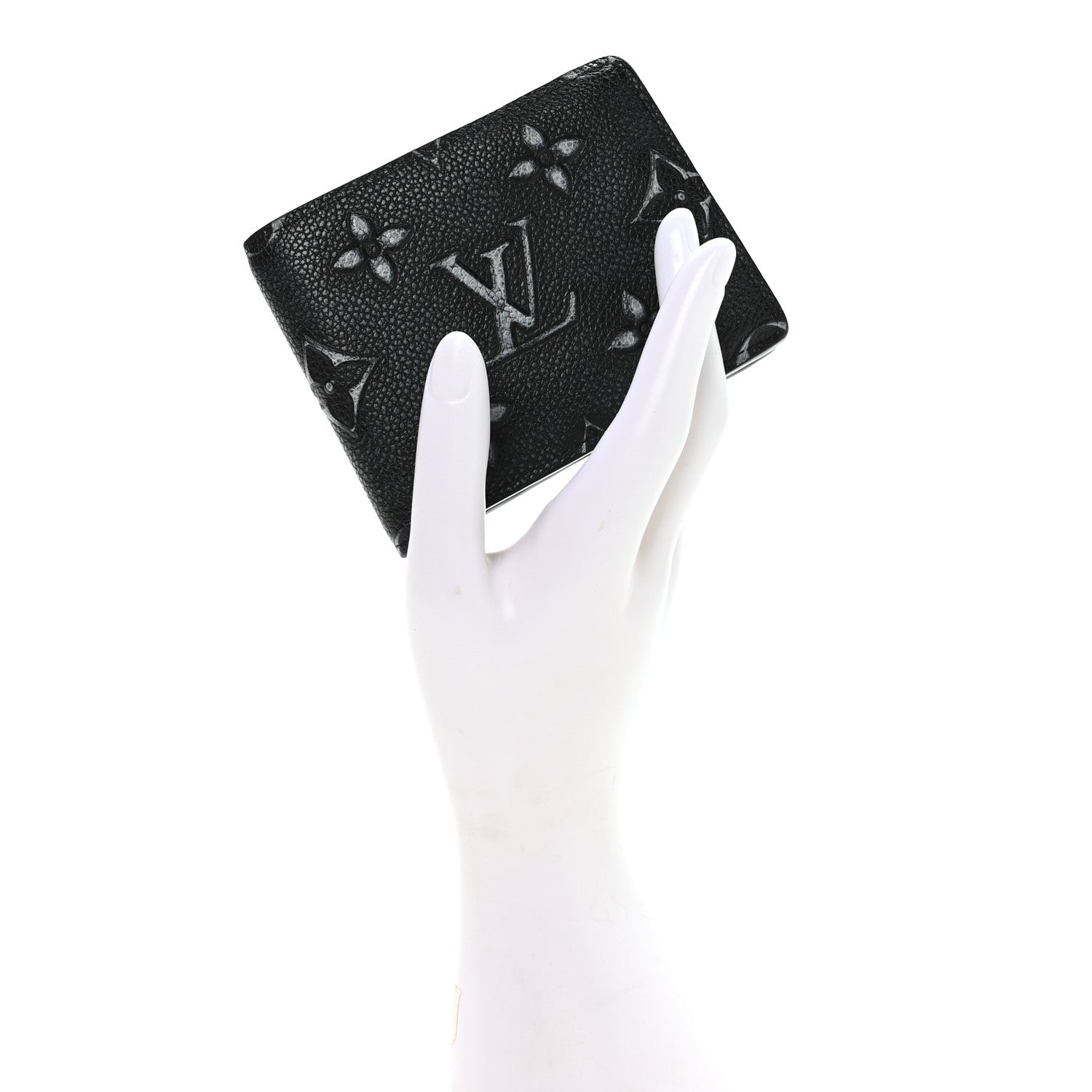 Cowhide Faded Monogram Slender Wallet Charcoal