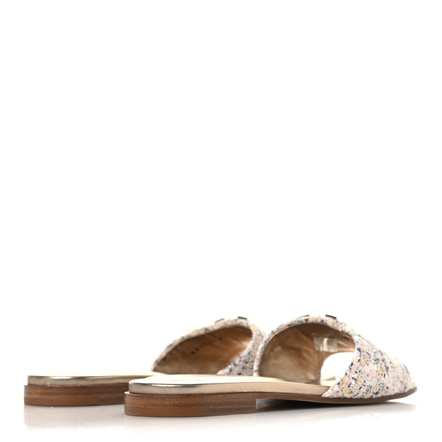 Tweed Sequin LV Mare Flat Mule Sandals 39 Light Gold