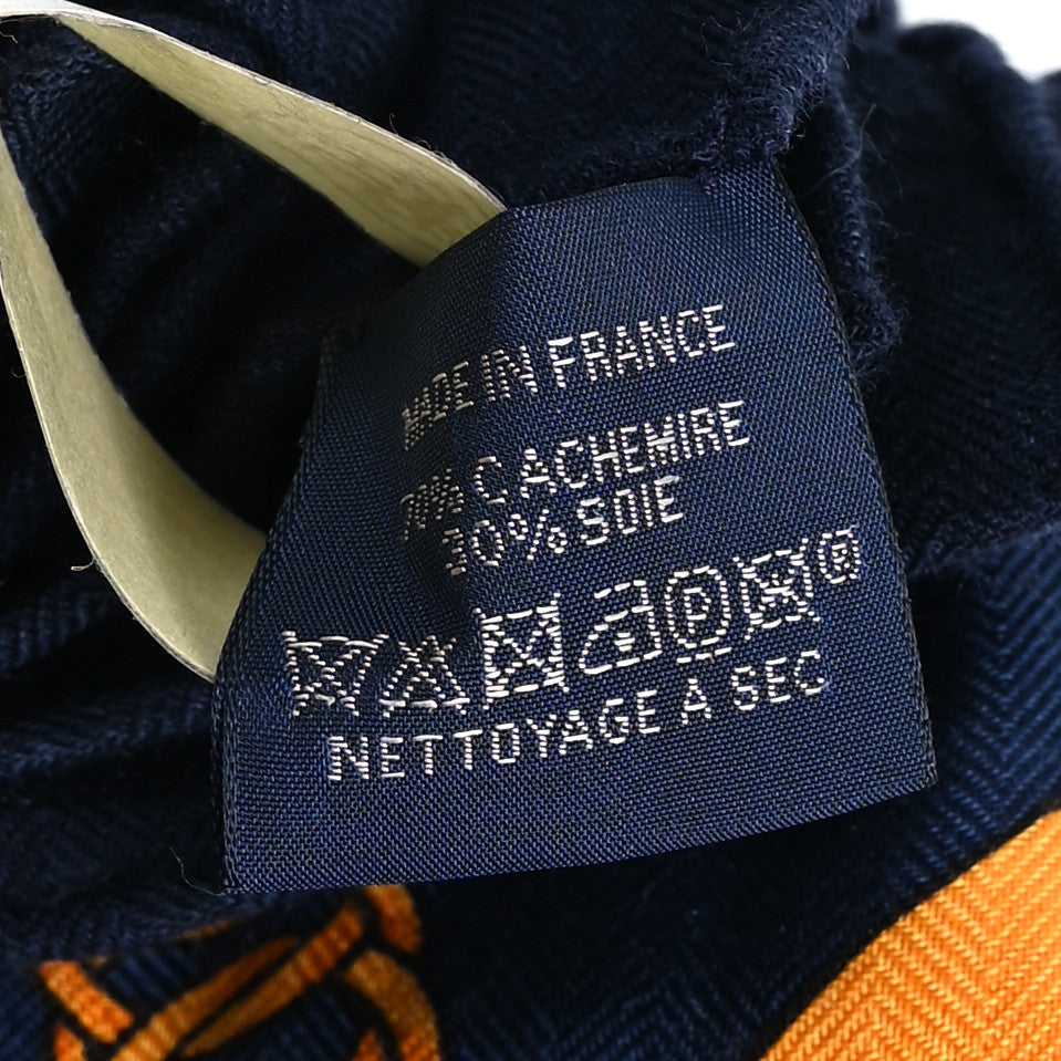 Cashmere Silk Eperon D'Or Shawl 140 Marine Miel Gris