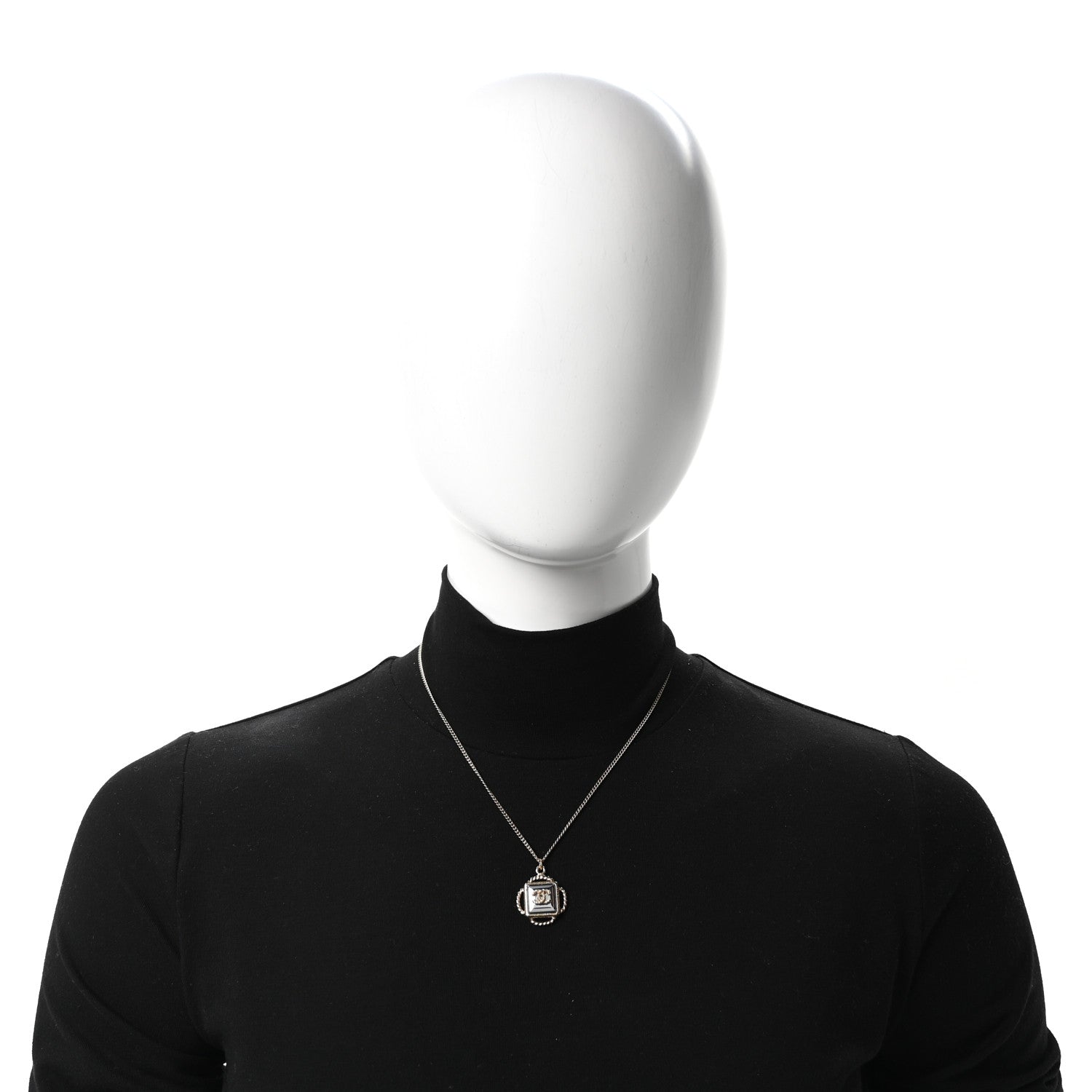 Mirror Twisted CC Pendant Necklace Gold Dark Grey