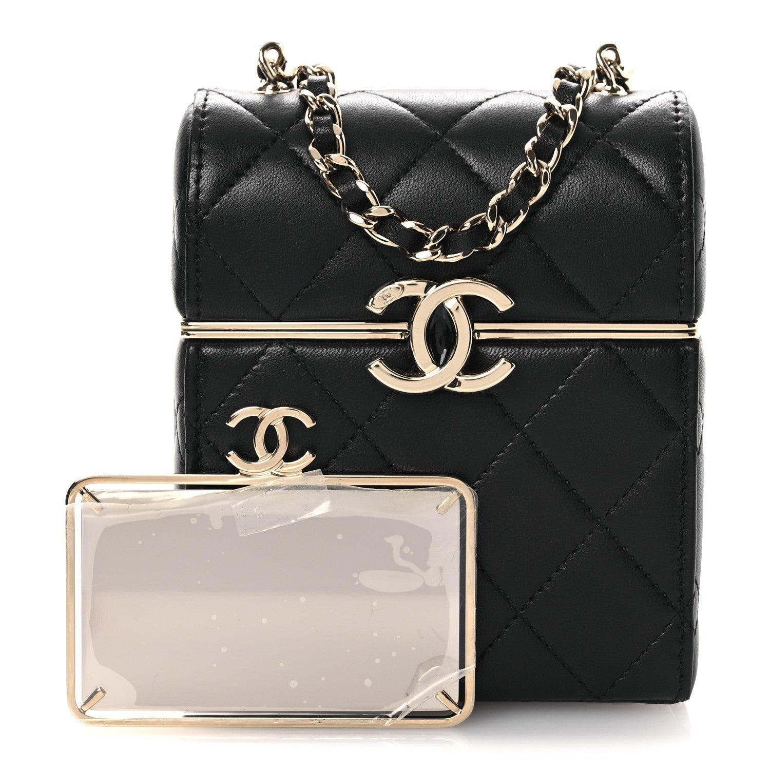 Lambskin Quilted Small Box With Chain Black