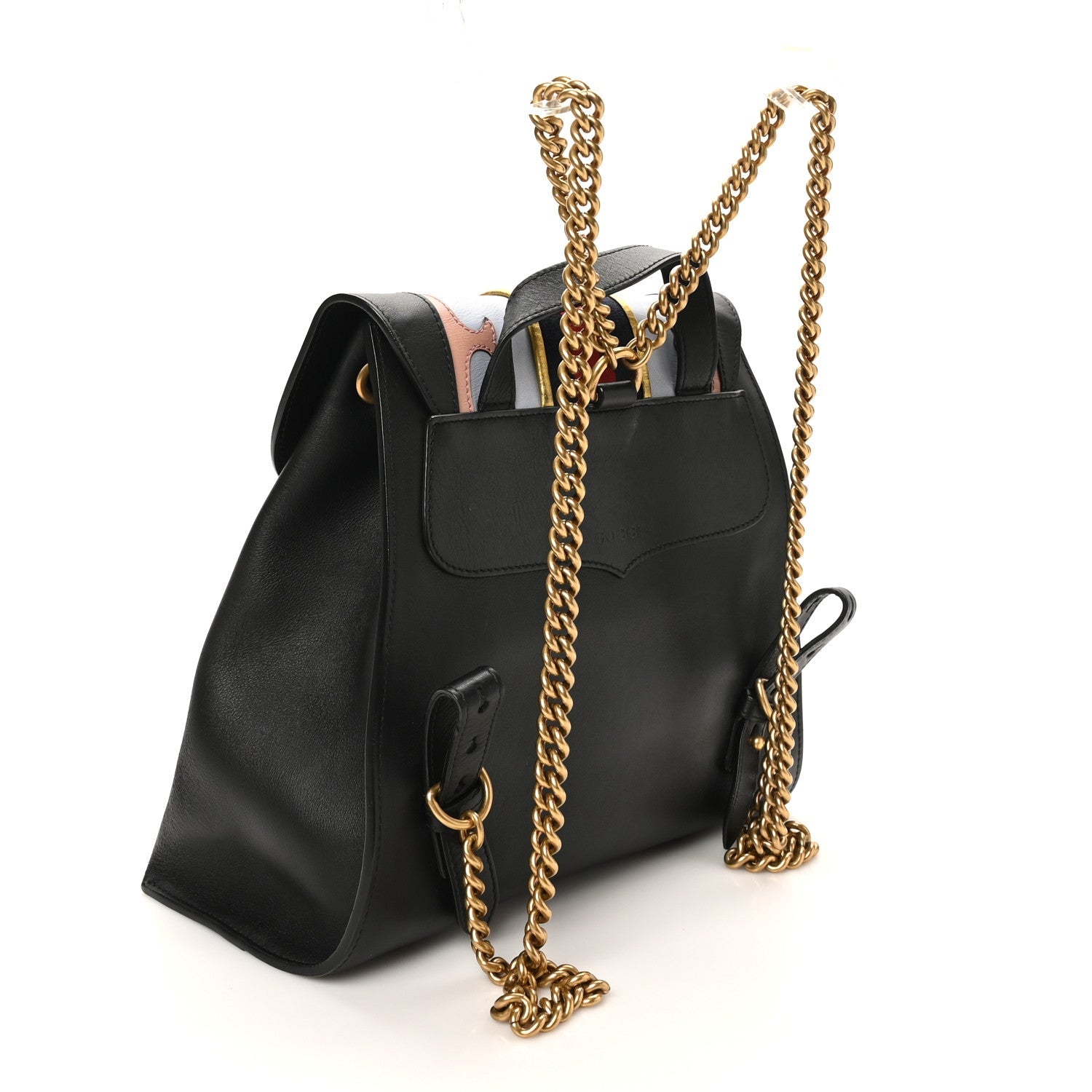 Calfskin Web GG Marmont Flap Chain Backpack Black