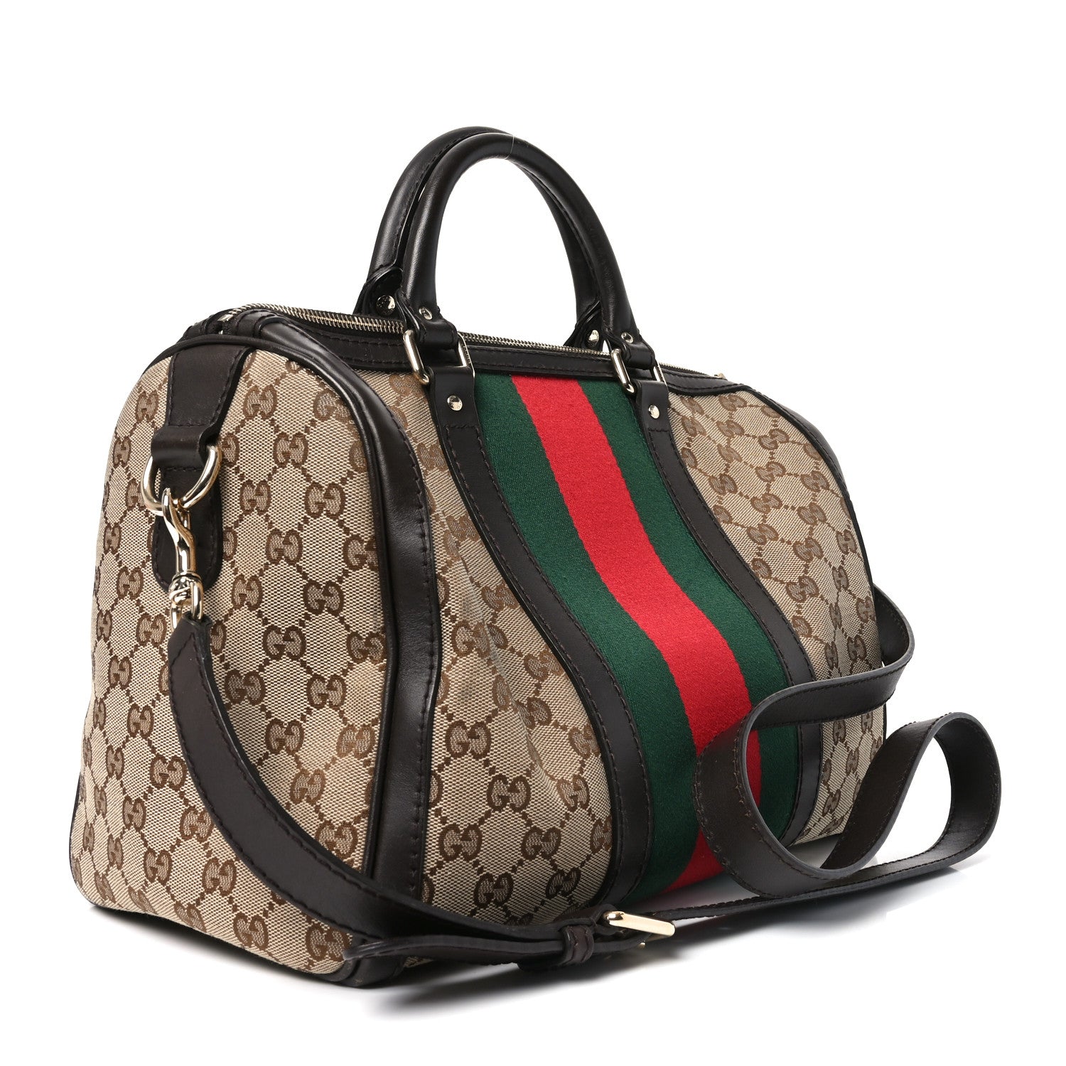 Monogram Selleria Calfskin Vintage Web Medium Boston Beige Ebony Cocoa