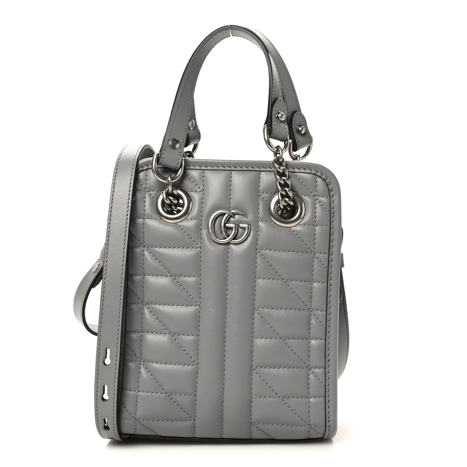 Calfskin Matelasse Chevron Mini GG Marmont Tote Grey