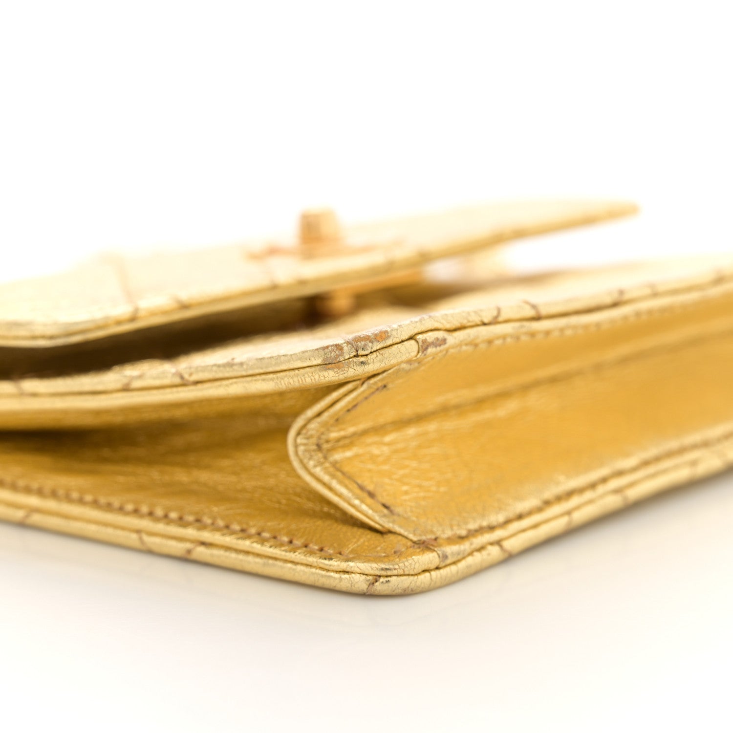Metallic Lambskin Quilted Mini Flap Gold