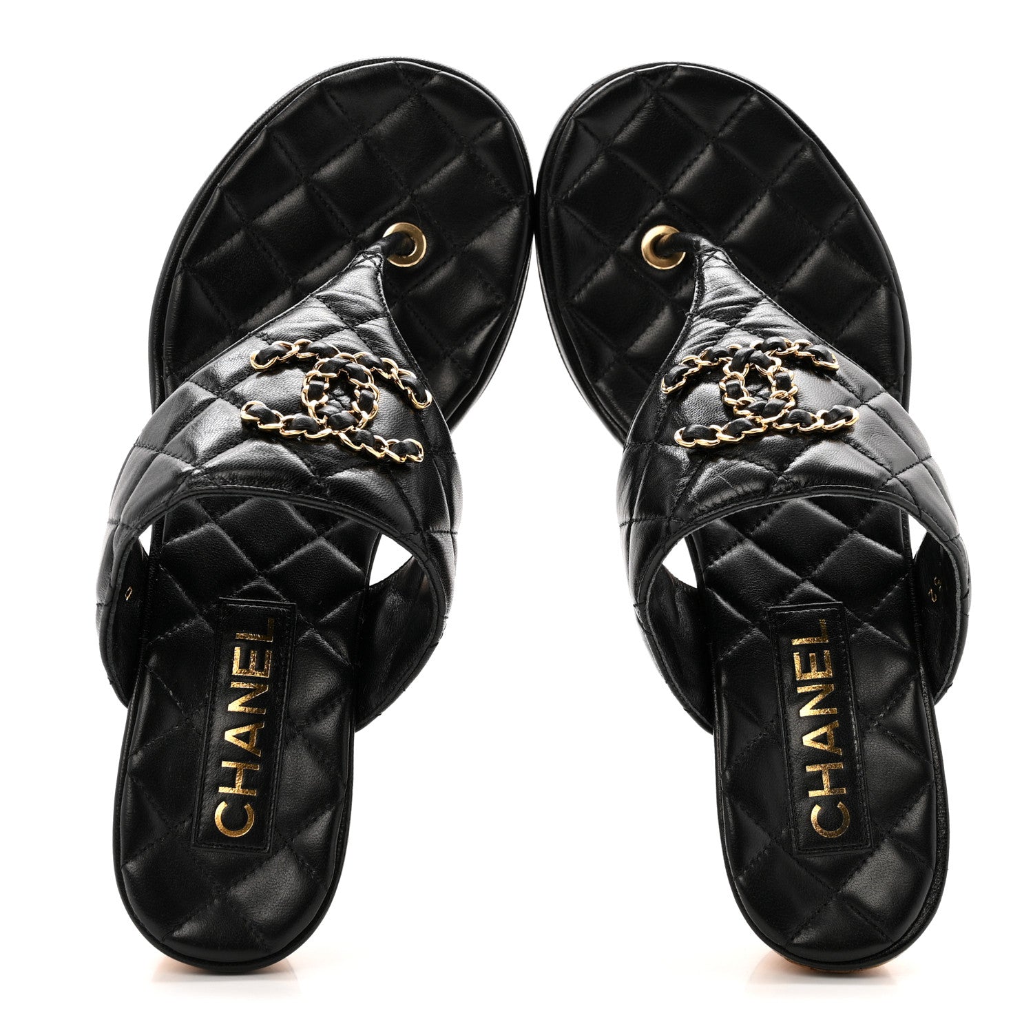 Shiny Goatskin Cork CC Wedge Sandals 37.5 Black