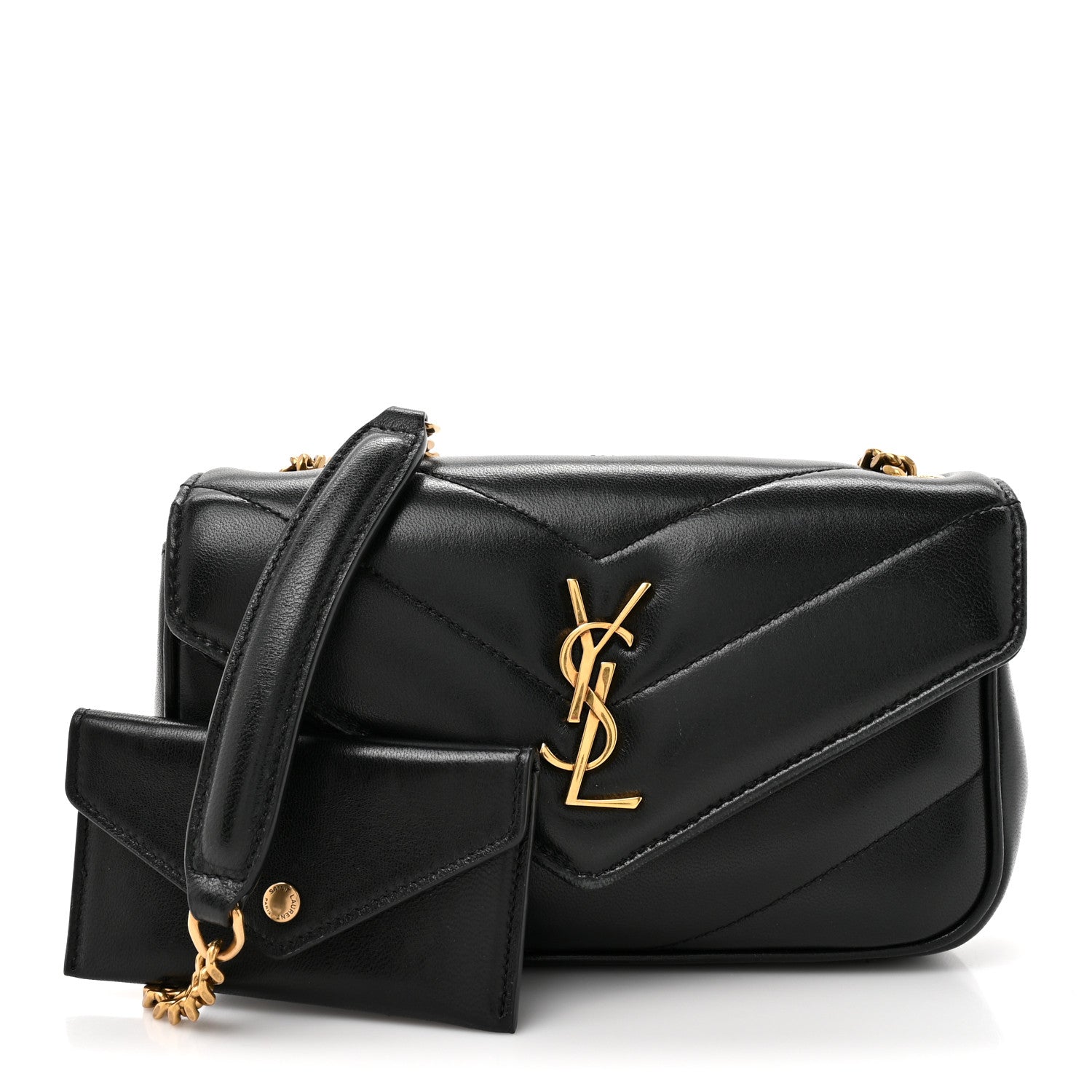 Lambskin Chevron Quilted Mini Loulou Black