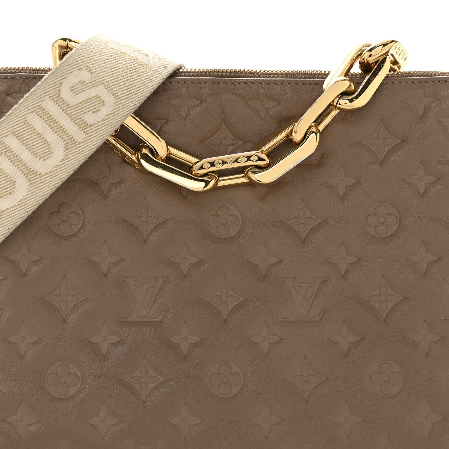 Lambskin Embossed Monogram Coussin MM Taupe