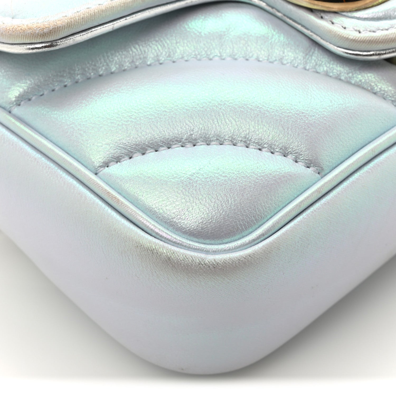 Iridescent Nappa Chevron Matelasse Super Mini GG Marmont Shoulder Bag Iridescent Snow Light Blue