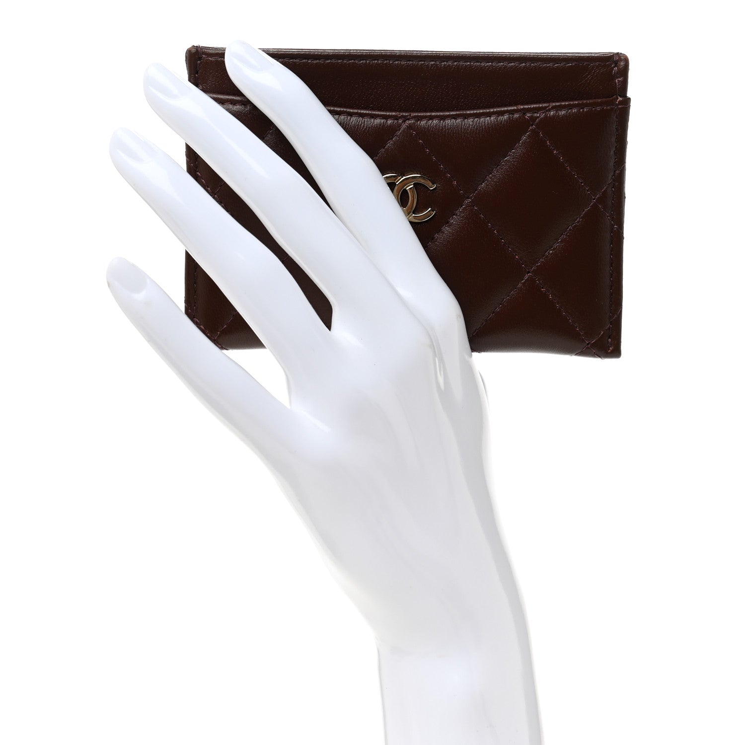 Lambskin Quilted Card Holder Burgundy