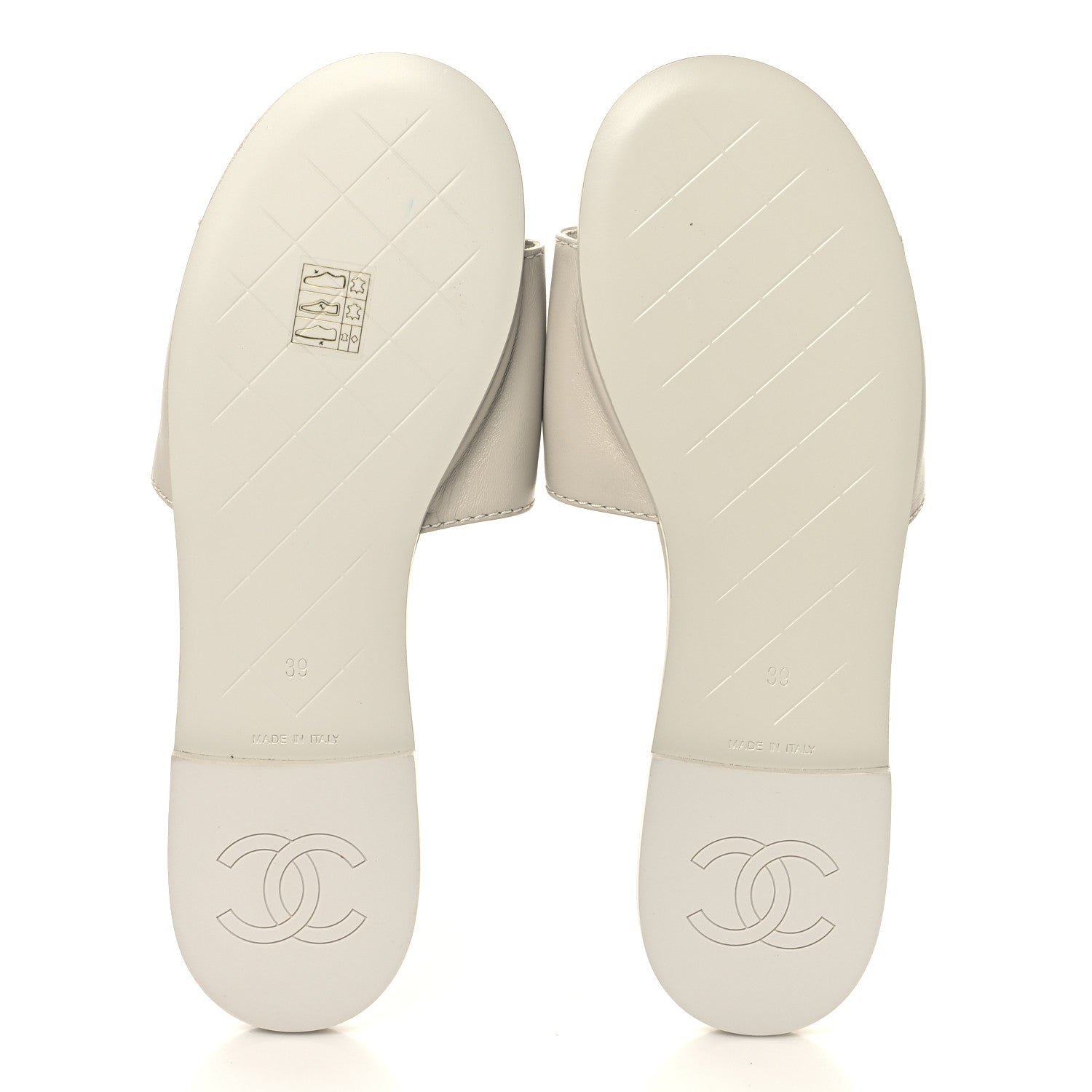 Lambskin Quilted Turnlock Flat Mules 39 Light Grey