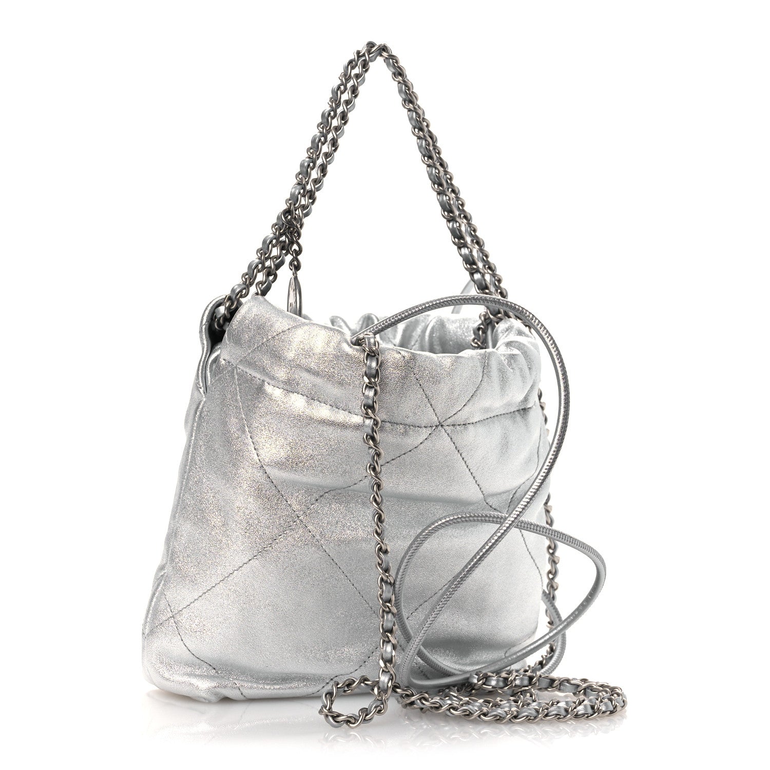 Metallic Lambskin Quilted Mini Chanel 22 Silvery