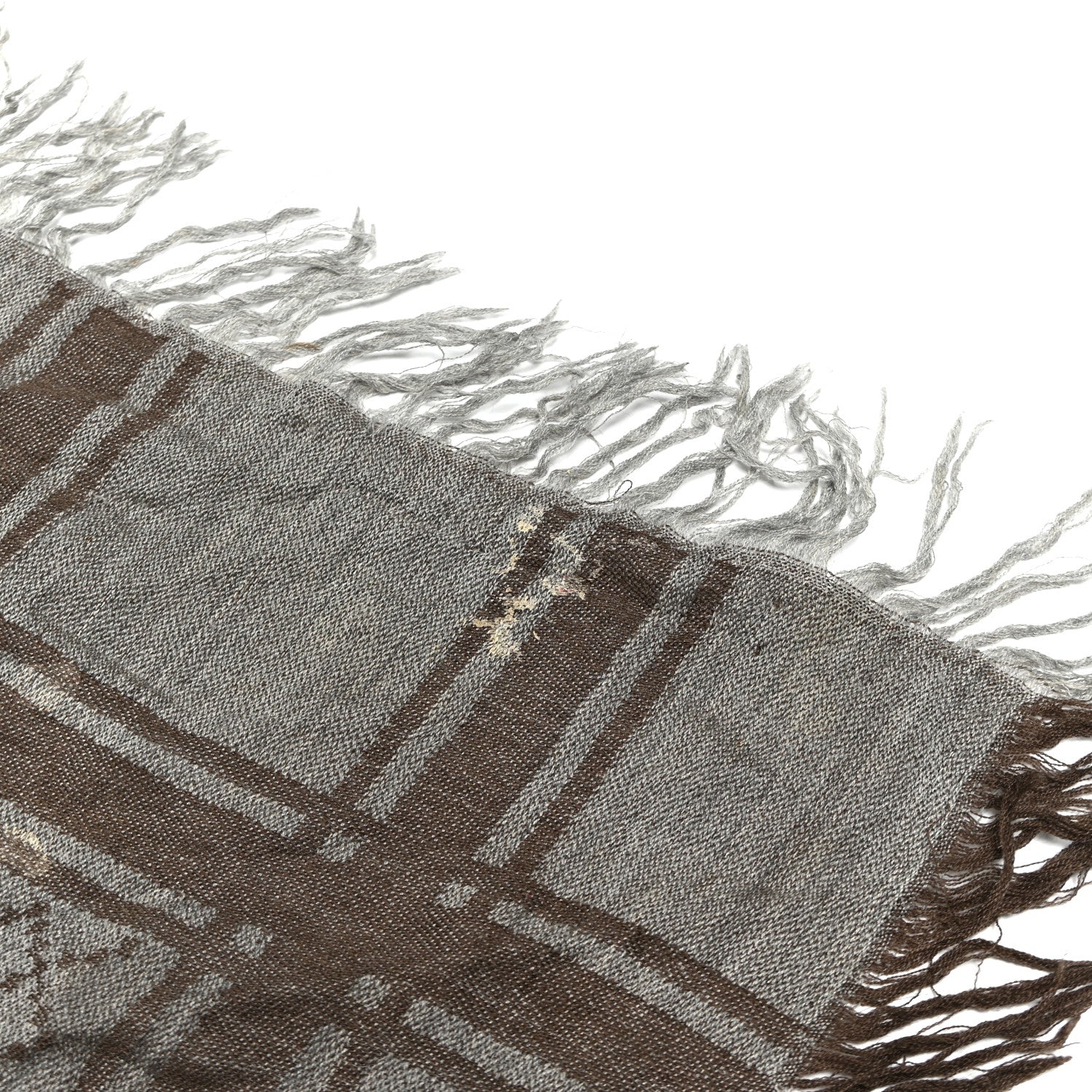Wool Silk Fox Fur Monogram Shawl Scarf Brown