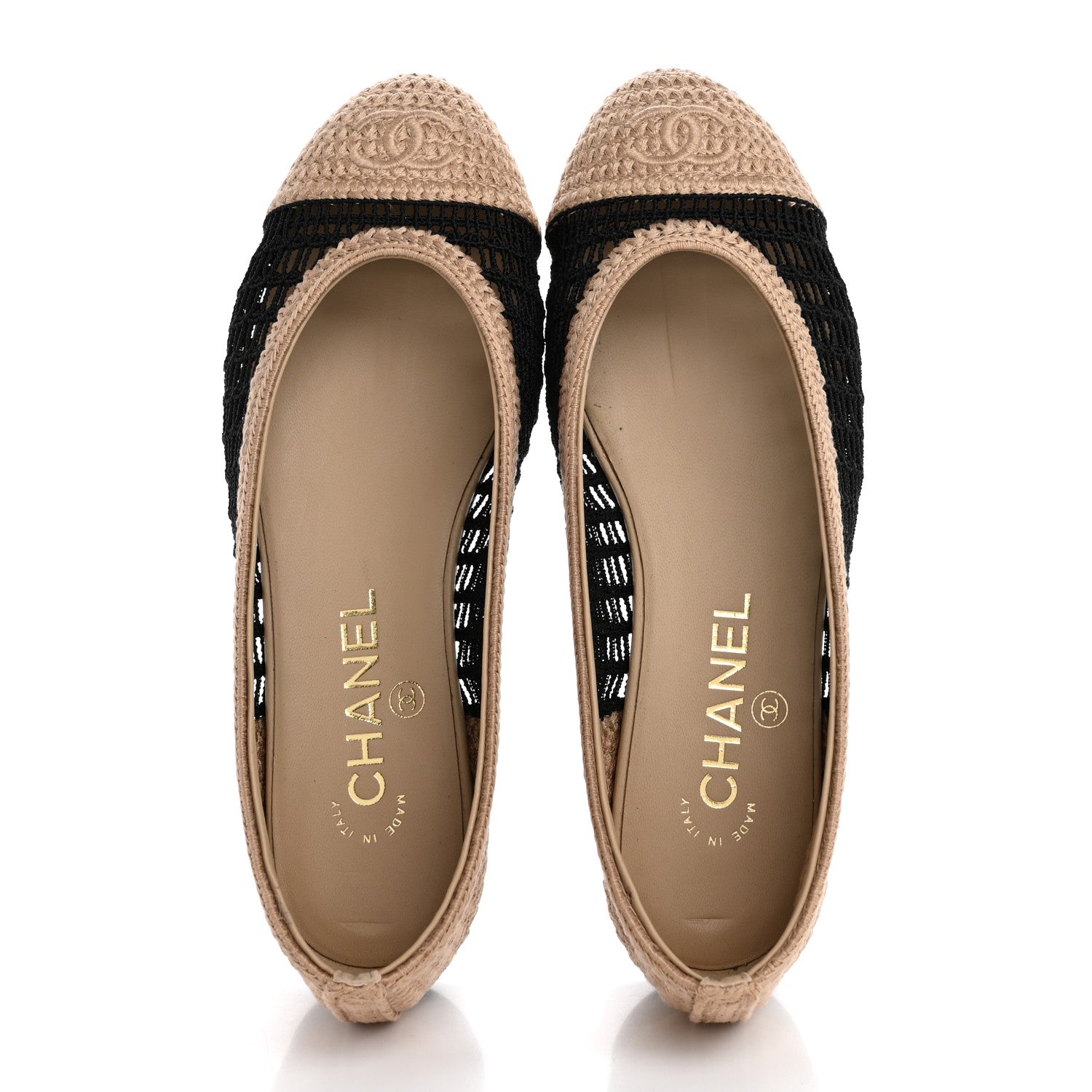 Raffia Cap Toe Ballerina Flats 36.5 Black Beige