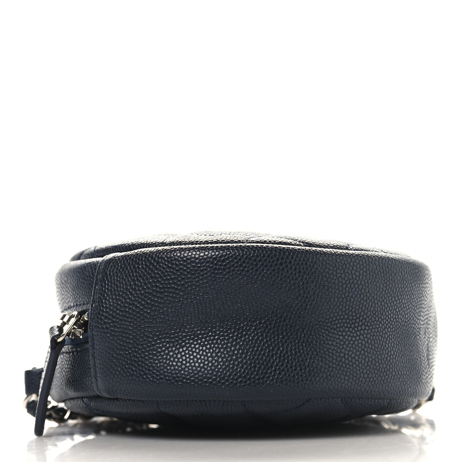 Caviar Quilted Round Clutch With Chain Navy