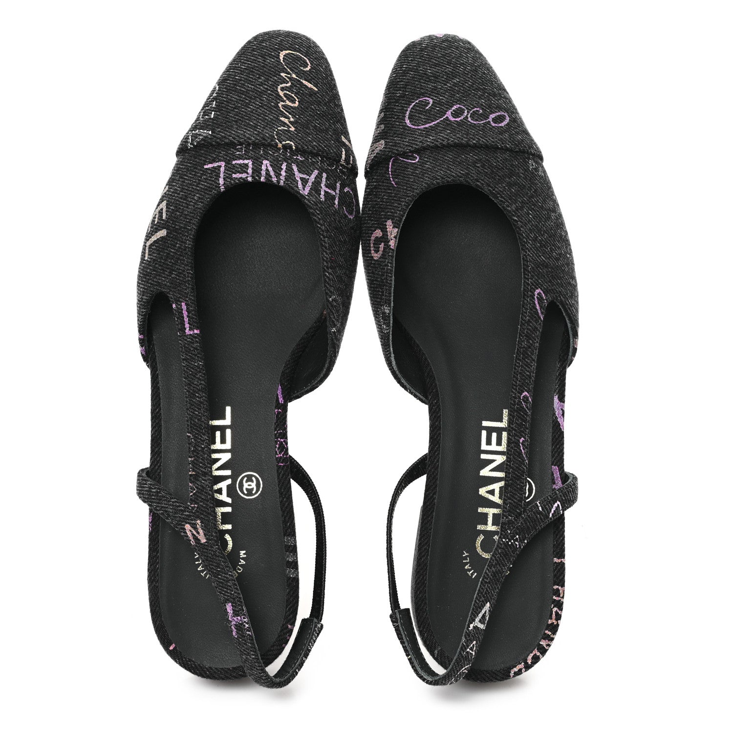 Denim Cap Toe Denim Mood Slingback Flats 36 Black Multicolor