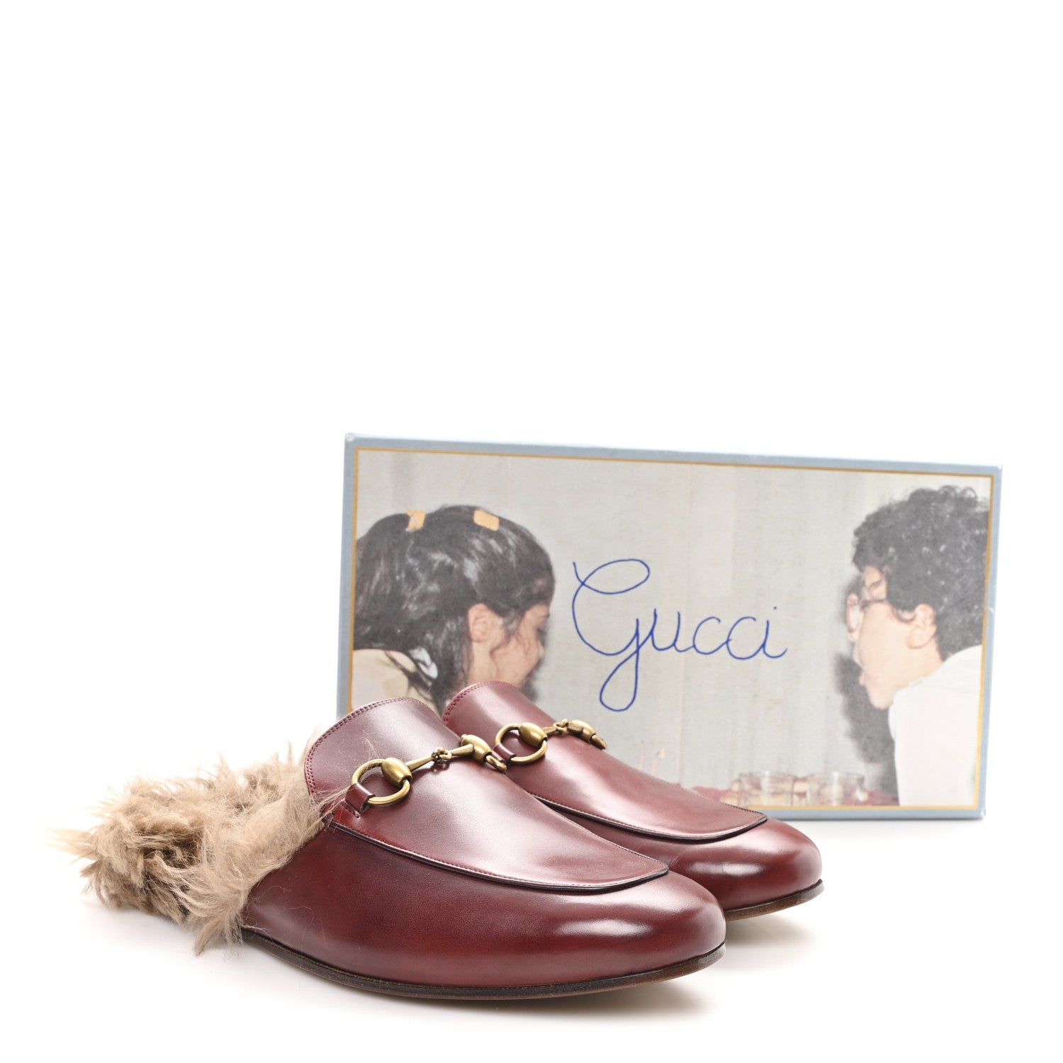etis Glamour Calfskin Granada Kid Fur Mens Princetown Slippers 8.5 Ruby Bordeaux Naturale