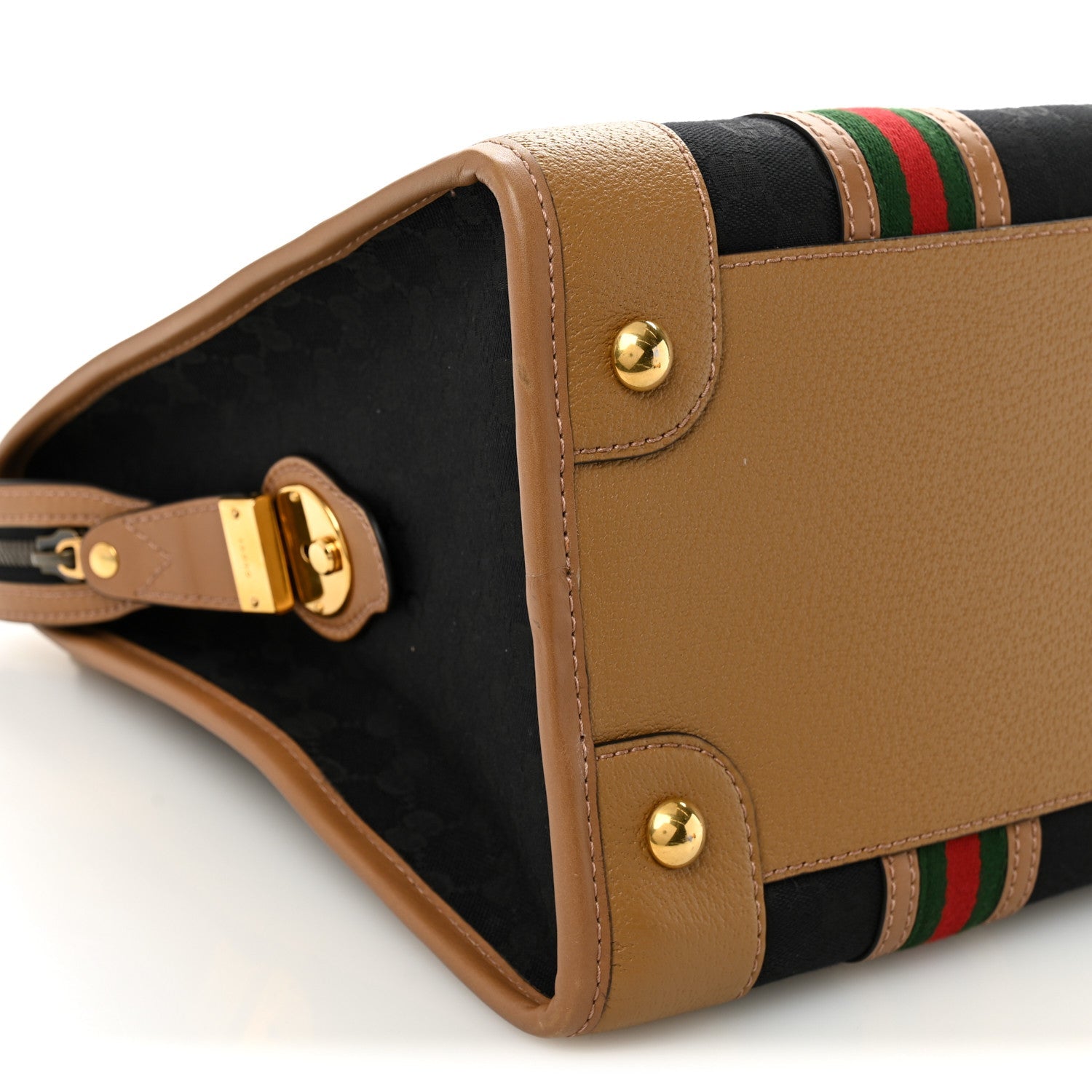 Monogram Textured Dollar Calfskin Web Large Bauletto Duffle Top Handle Bag Black Koi Beige