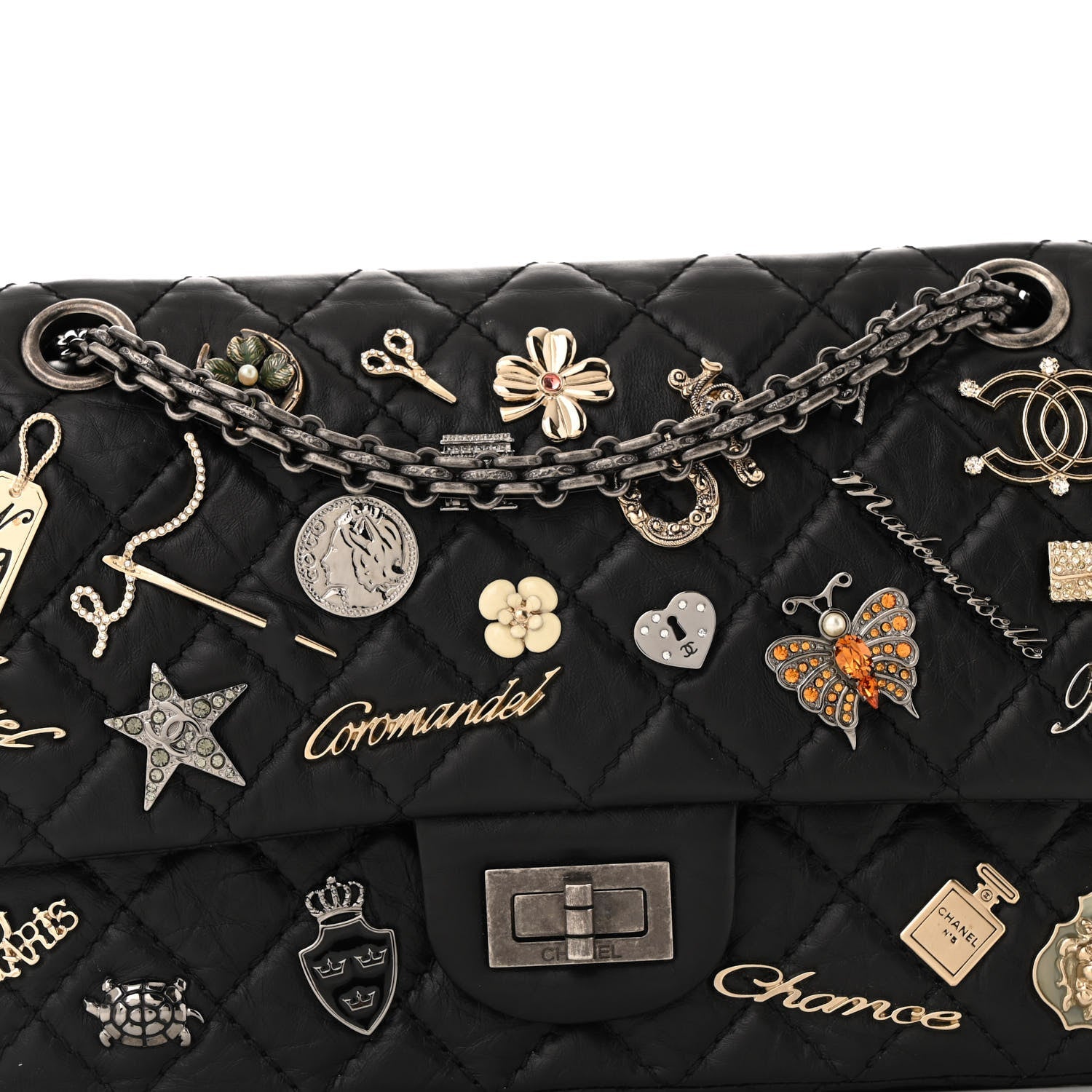 Aged Calfskin Lucky Charms 2.55 Reissue 225 Flap Black