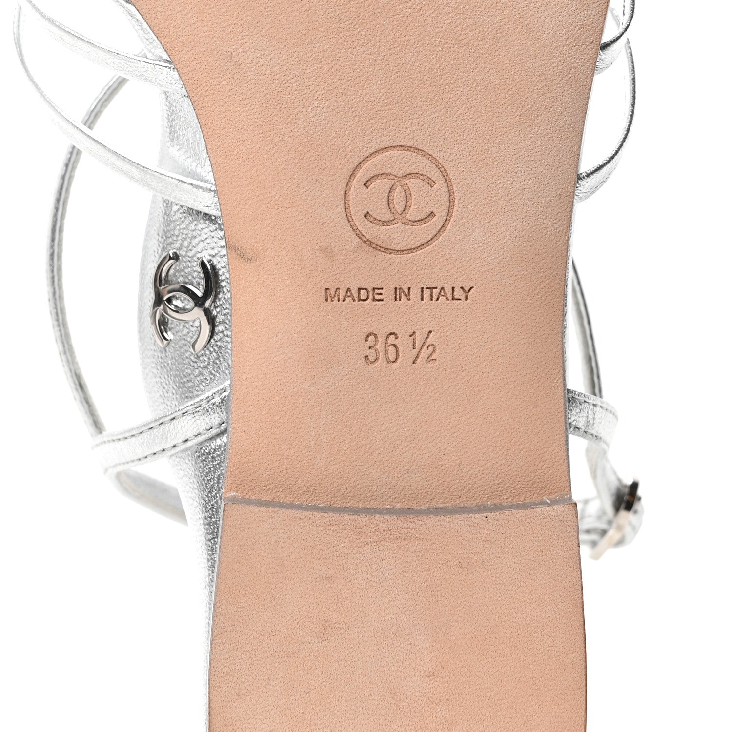 Laminated Lambskin CC Sandals 36.5 Silver