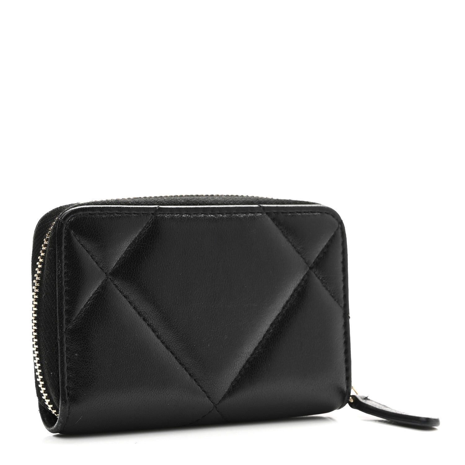 Lambskin Quilted Chanel 19 Zip Around Coin Purse Wallet Black