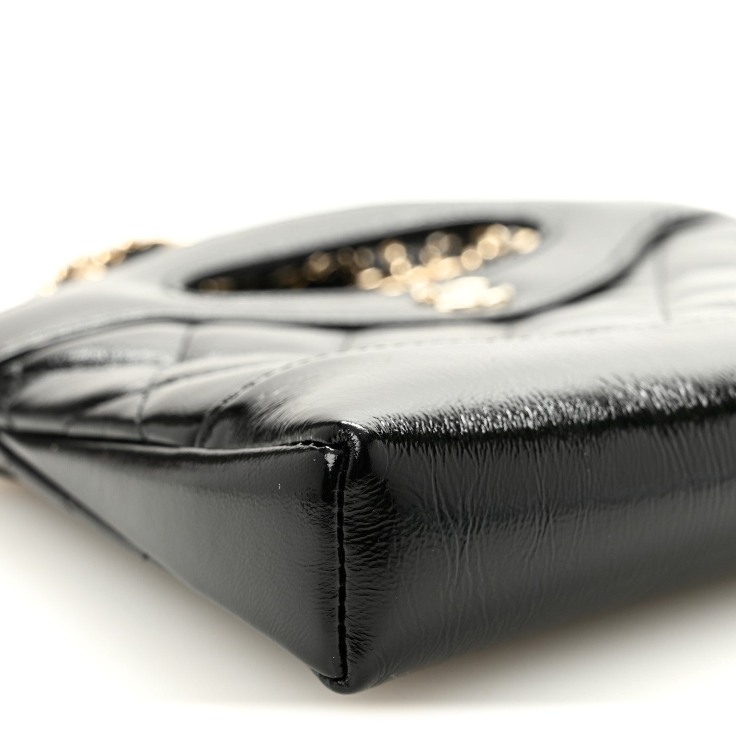 Shiny Crumpled Calfskin Quilted Nano 31 Shopping Bag Black