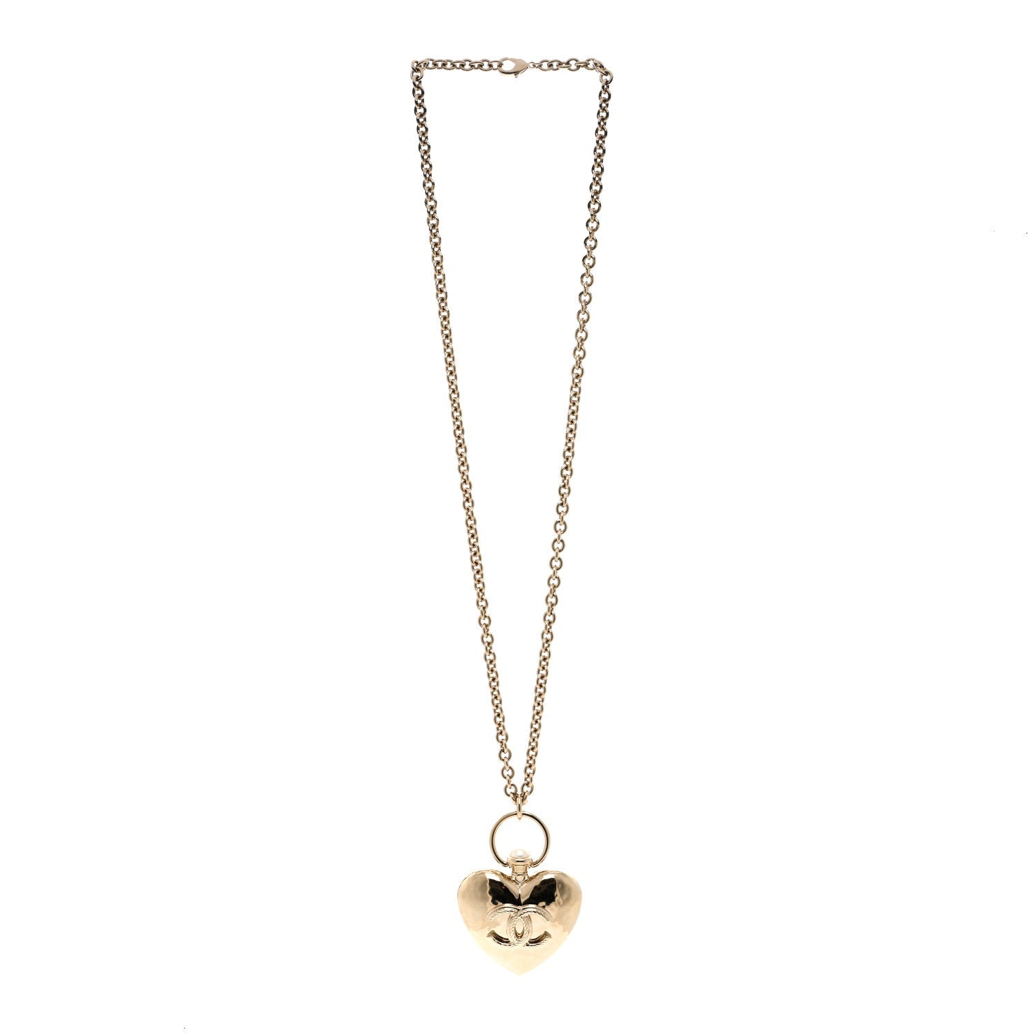 Metal CC Heart Locket Necklace Gold
