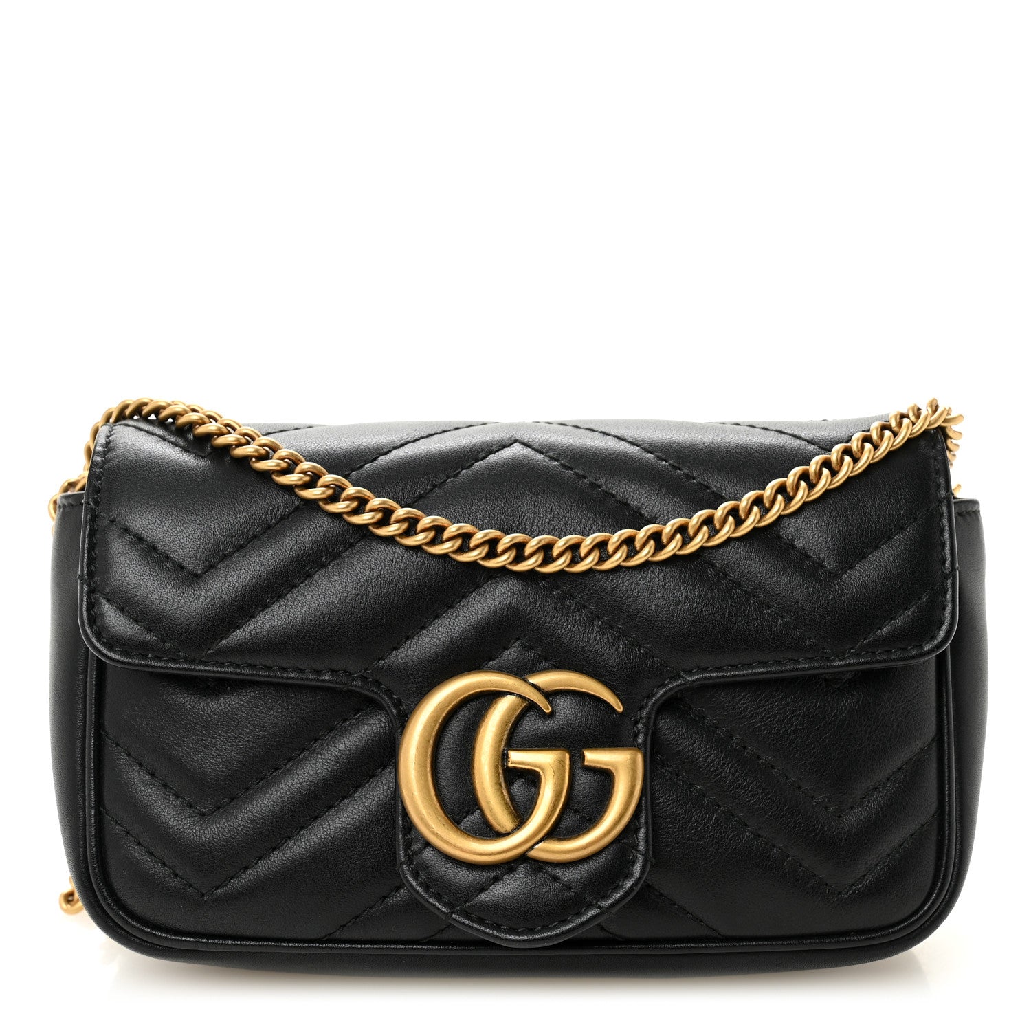 Calfskin Matelasse Super Mini GG Marmont Shoulder Bag Black