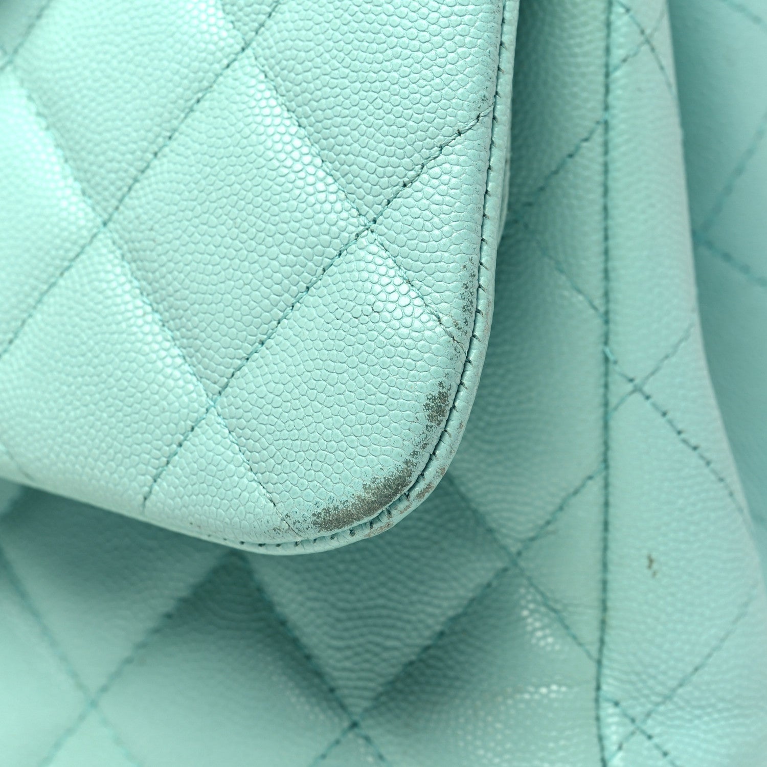 Caviar Quilted Jumbo Double Flap Light Green