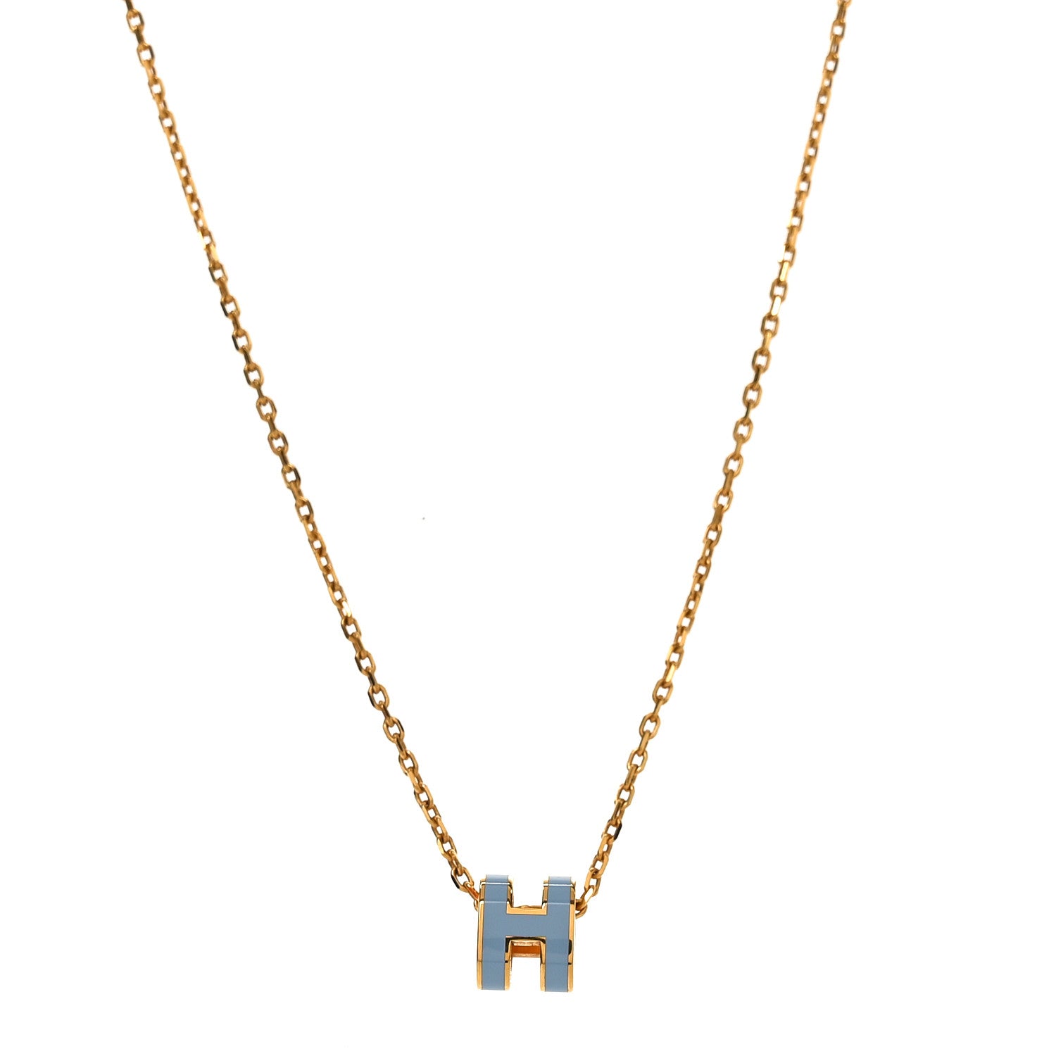 Lacquered Rose Gold Mini Pop H Pendant Necklace Bleu Zephyr