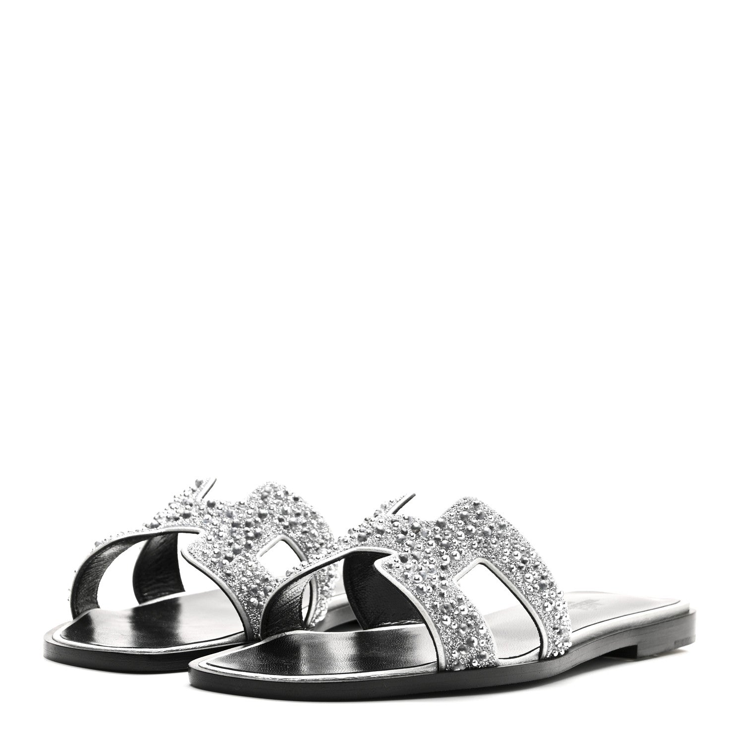 Velvet Goatskin Crystal Beads Oran Sandals 37 Gris Argente