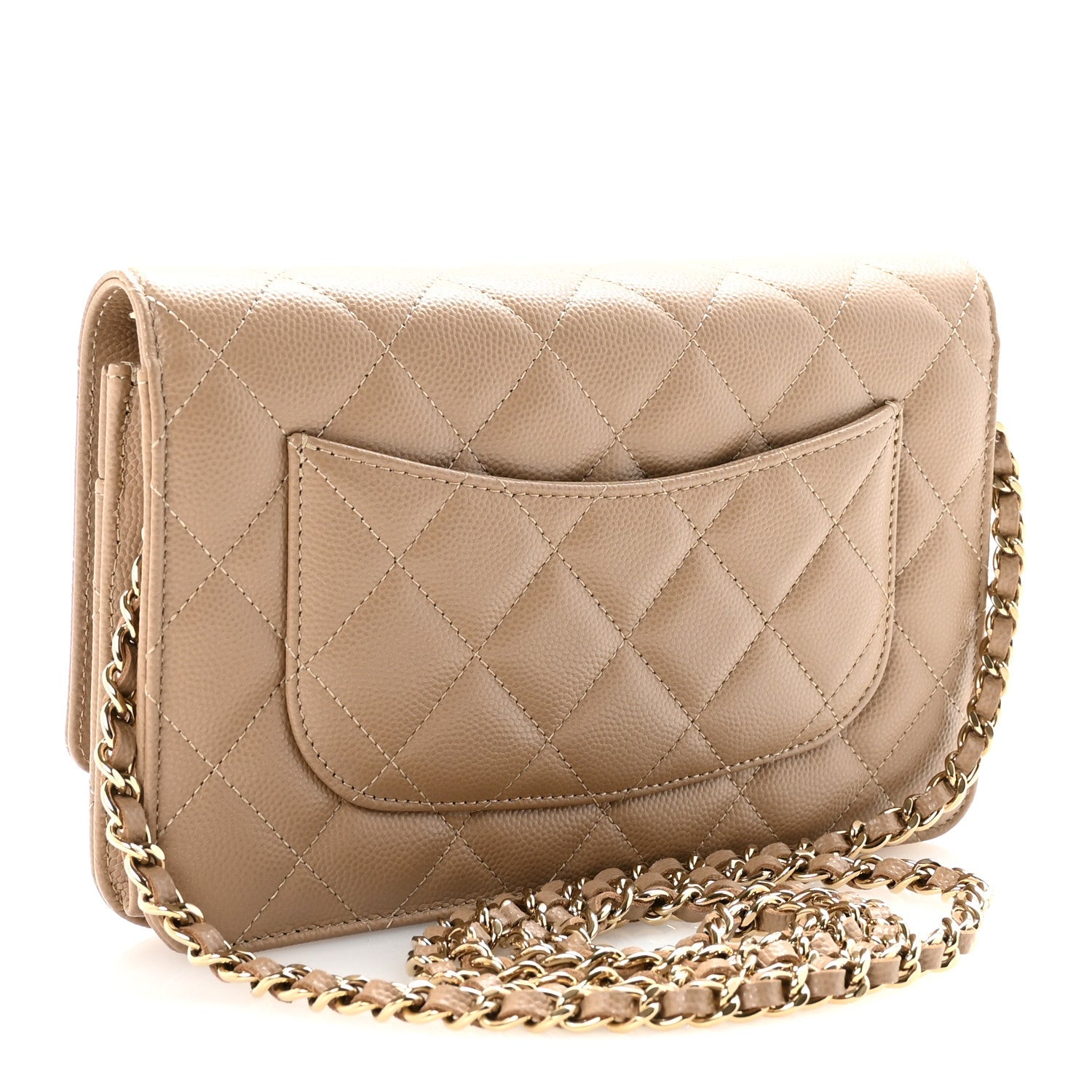 Caviar Quilted Wallet on Chain WOC Beige