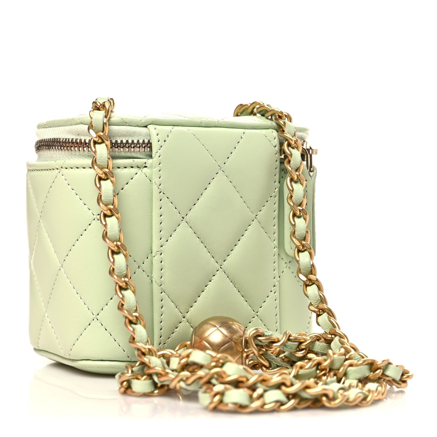Lambskin Quilted Pearl Crush Mini Vanity Case With Chain Light Green