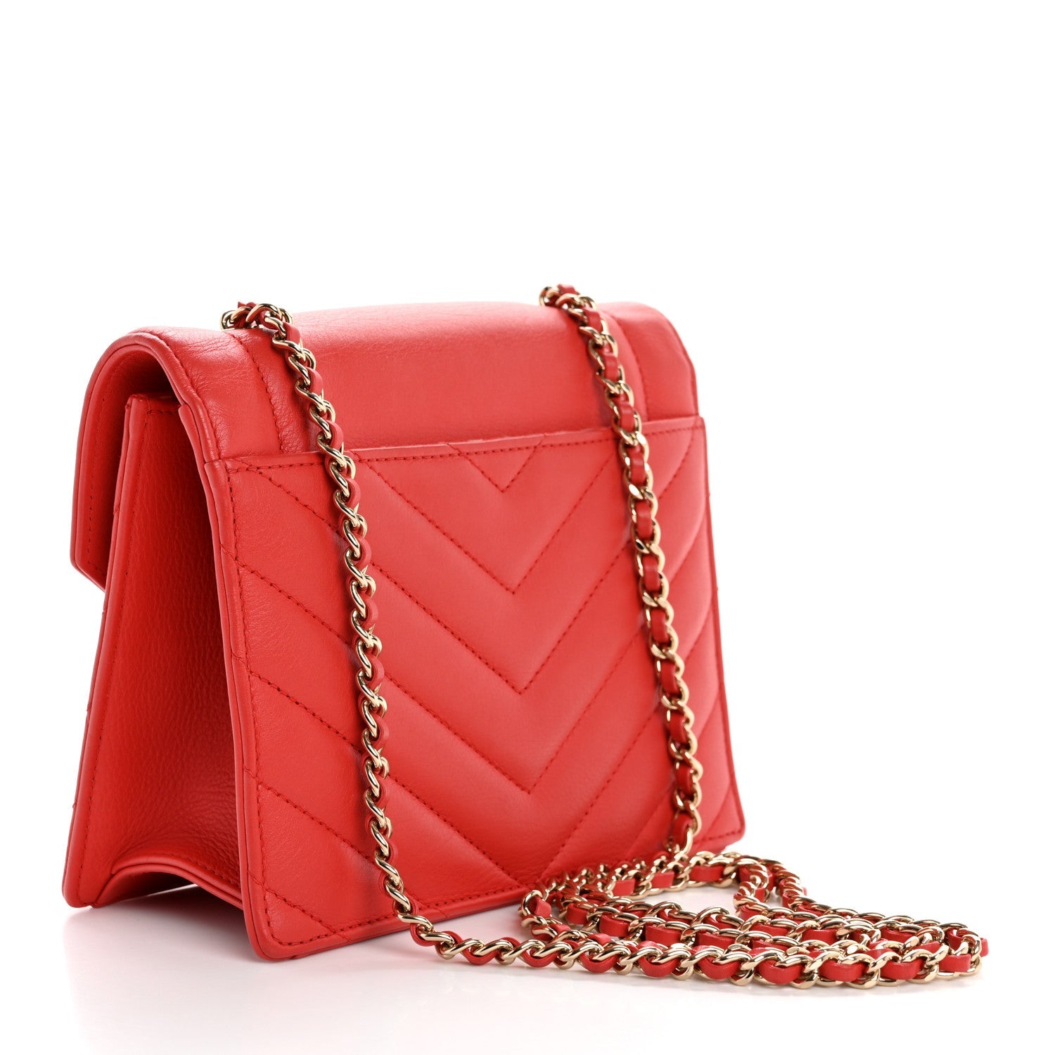 Calfskin Quilted Chevron Small Envelope Flap Red