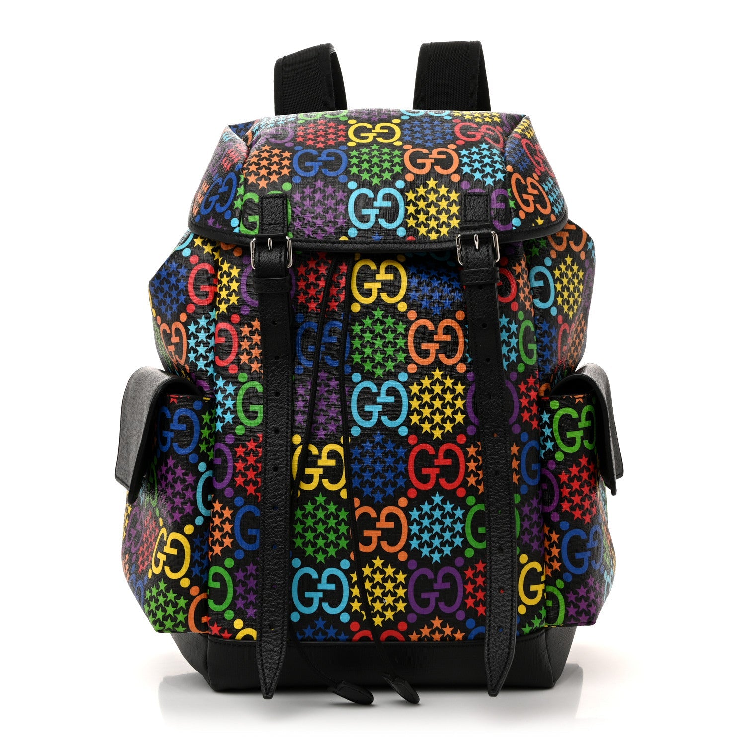 GG Supreme Monogram Psychedelic Medium Double Buckle Backpack Black Multicolor