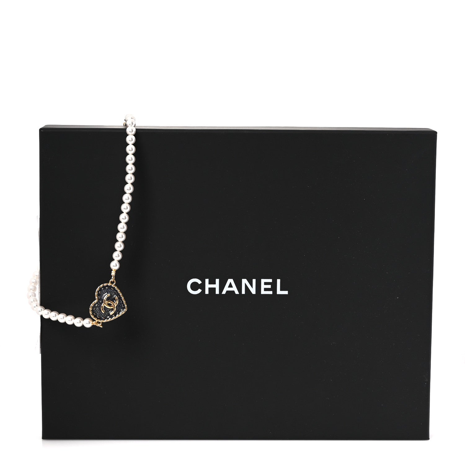 Metal Denim CC Heart Choker Gold Blue Pearly White