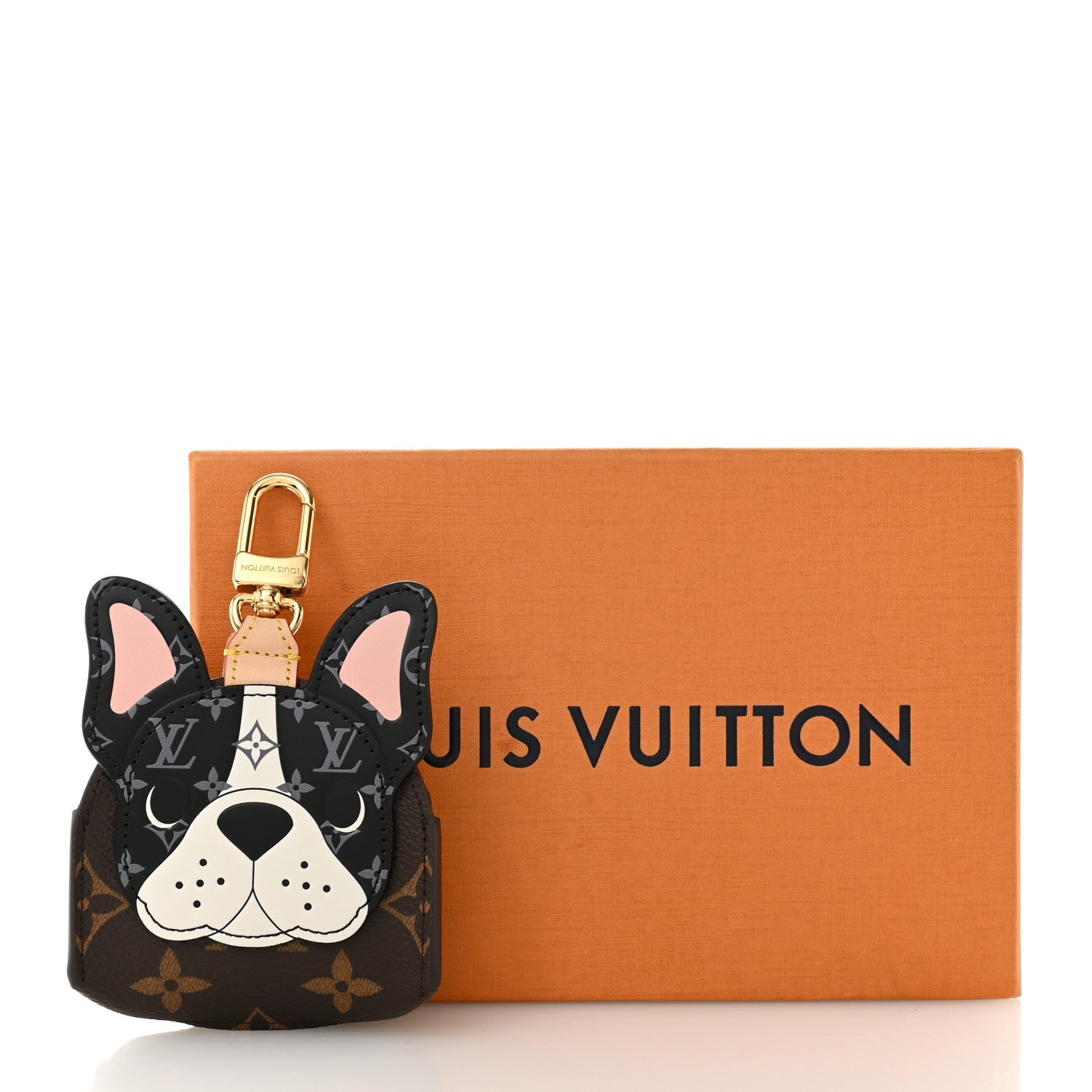 Monogram Frenchie Dog Bag Charm Key Holder Black