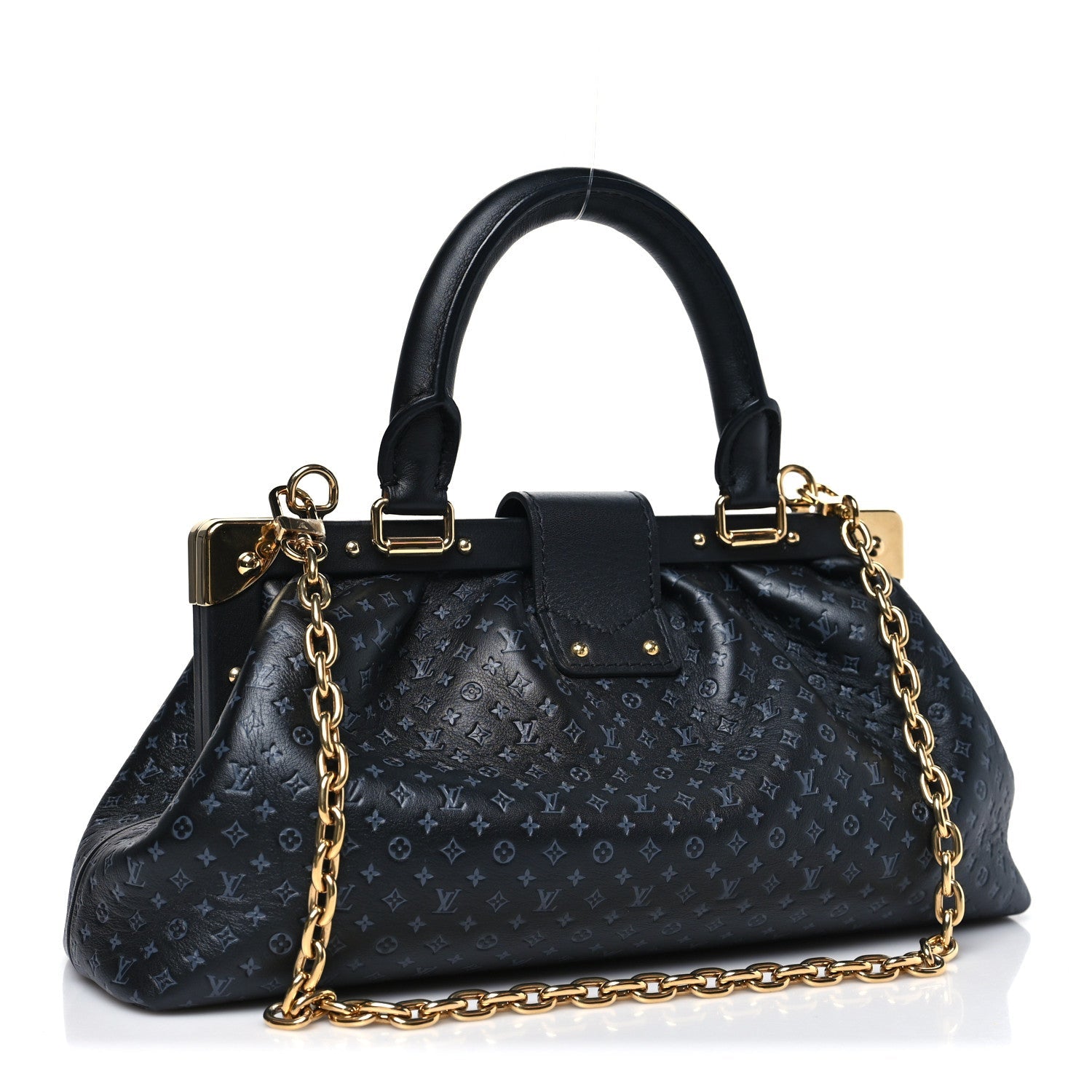 Calfskin Nanogram Embossed Clutch Black