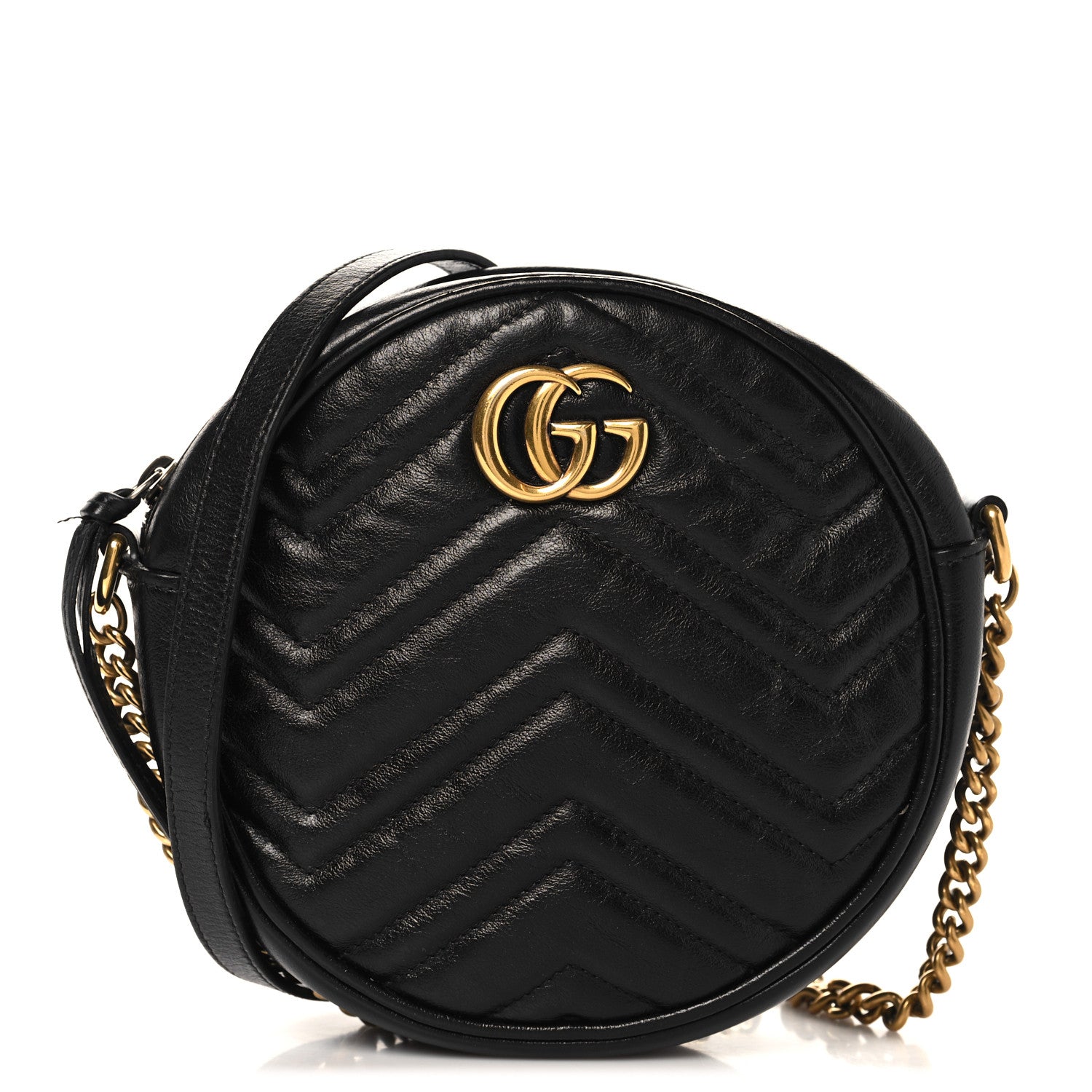 Azalea Calfskin Matelasse Heart Mini GG Marmont Round Shoulder Bag Black