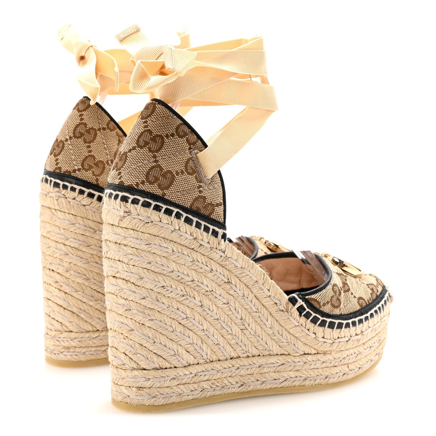 Monogram Matelasse GG Marmont Ankle Wrap Platform 35/120mm Espadrille Wedges 35.5 Beige Ebony Black Sand Storm