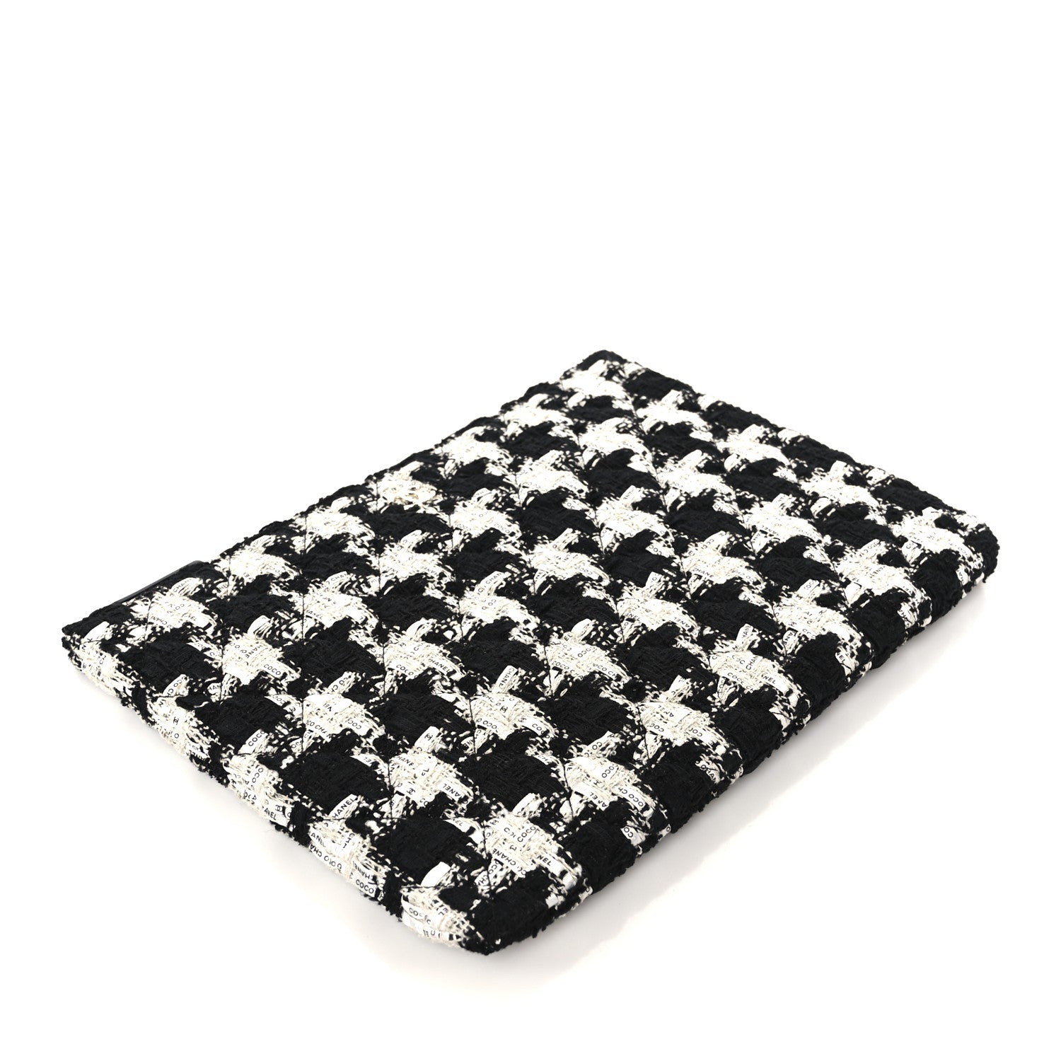 Tweed Quilted Medium Cosmetic Pouch Black Ecru White
