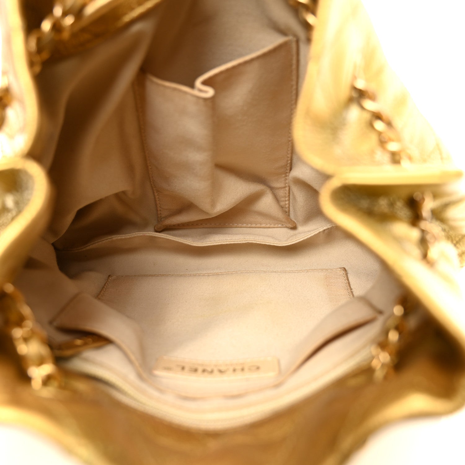Metallic Calfskin Quilted Small Drawstring Bag Gold