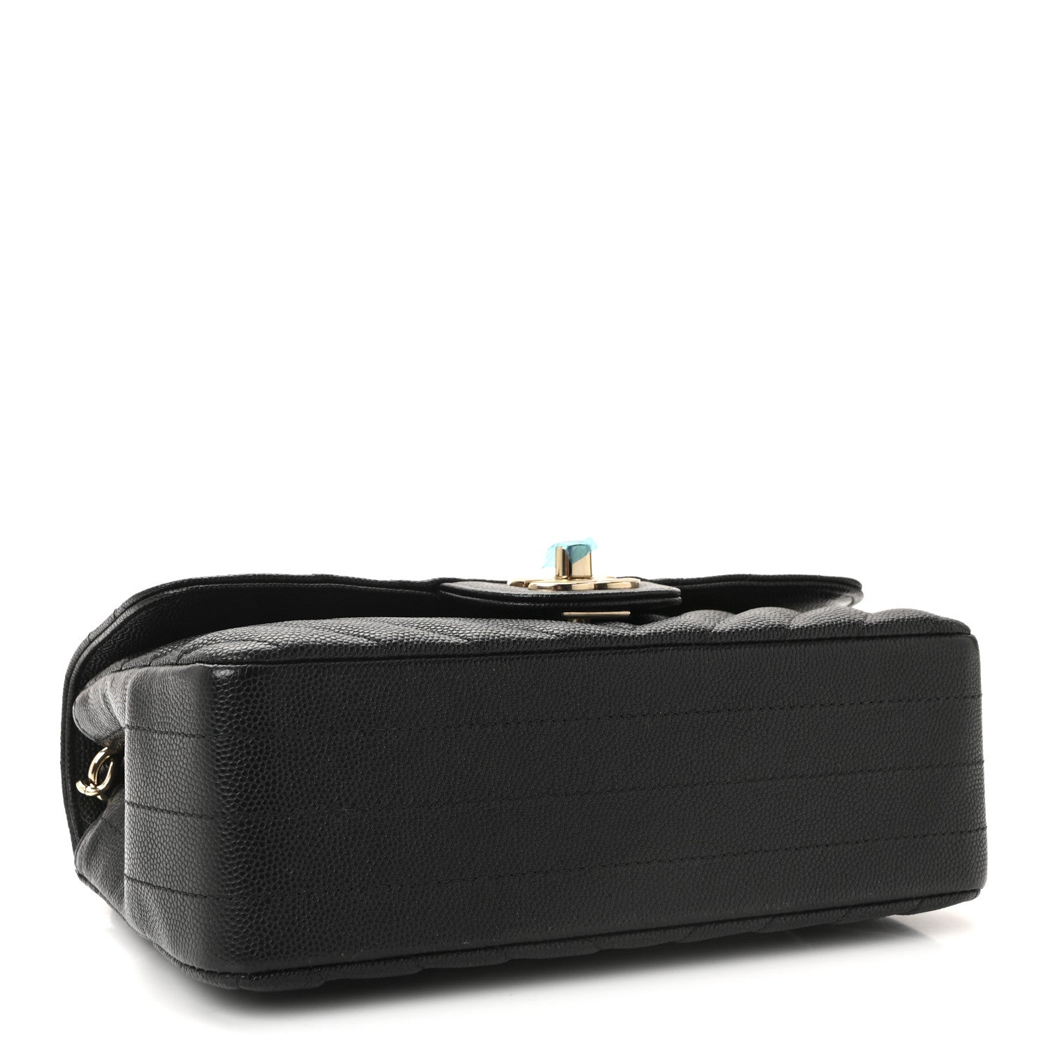 Caviar Chevron Quilted Mini Rectangular Flap Black