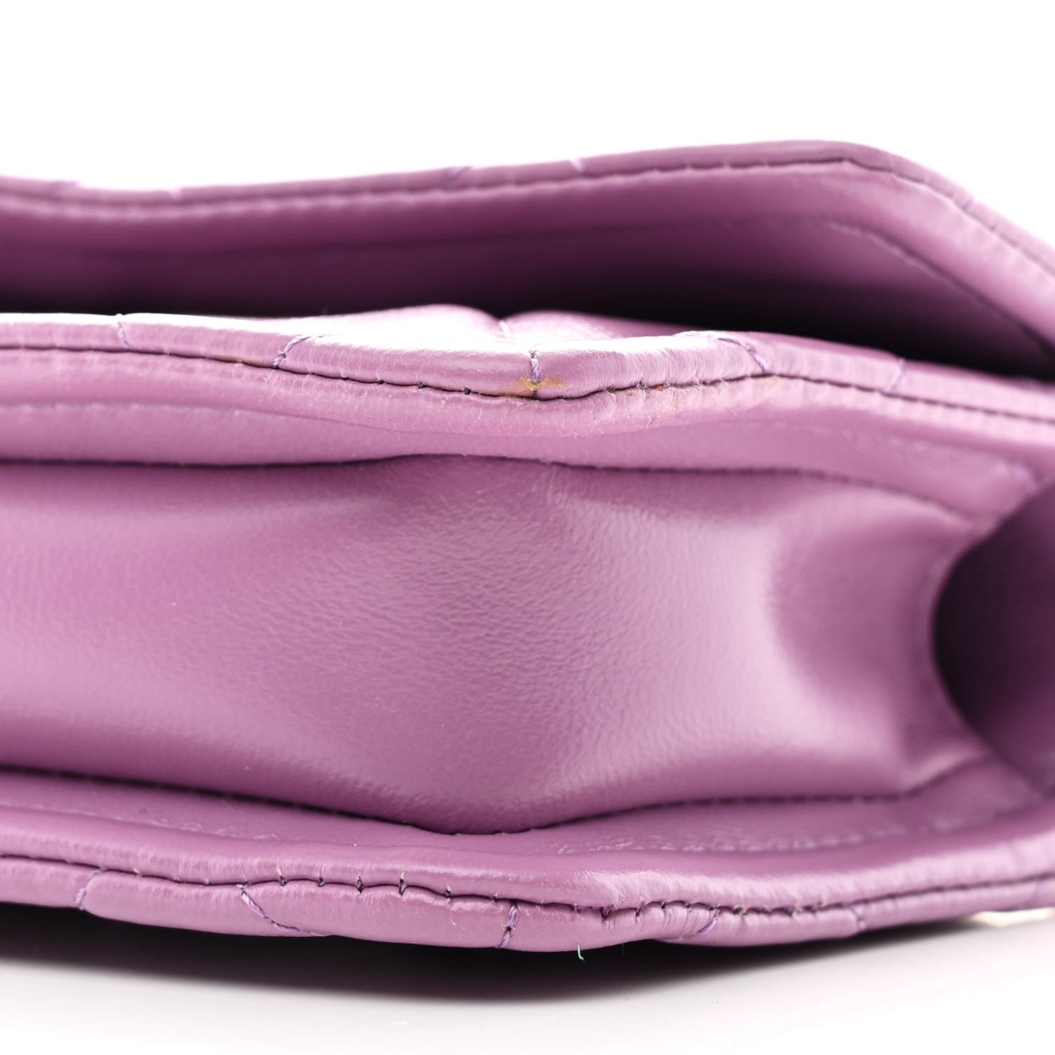 Shiny Lambskin Quilted Extra Mini Flap Purple
