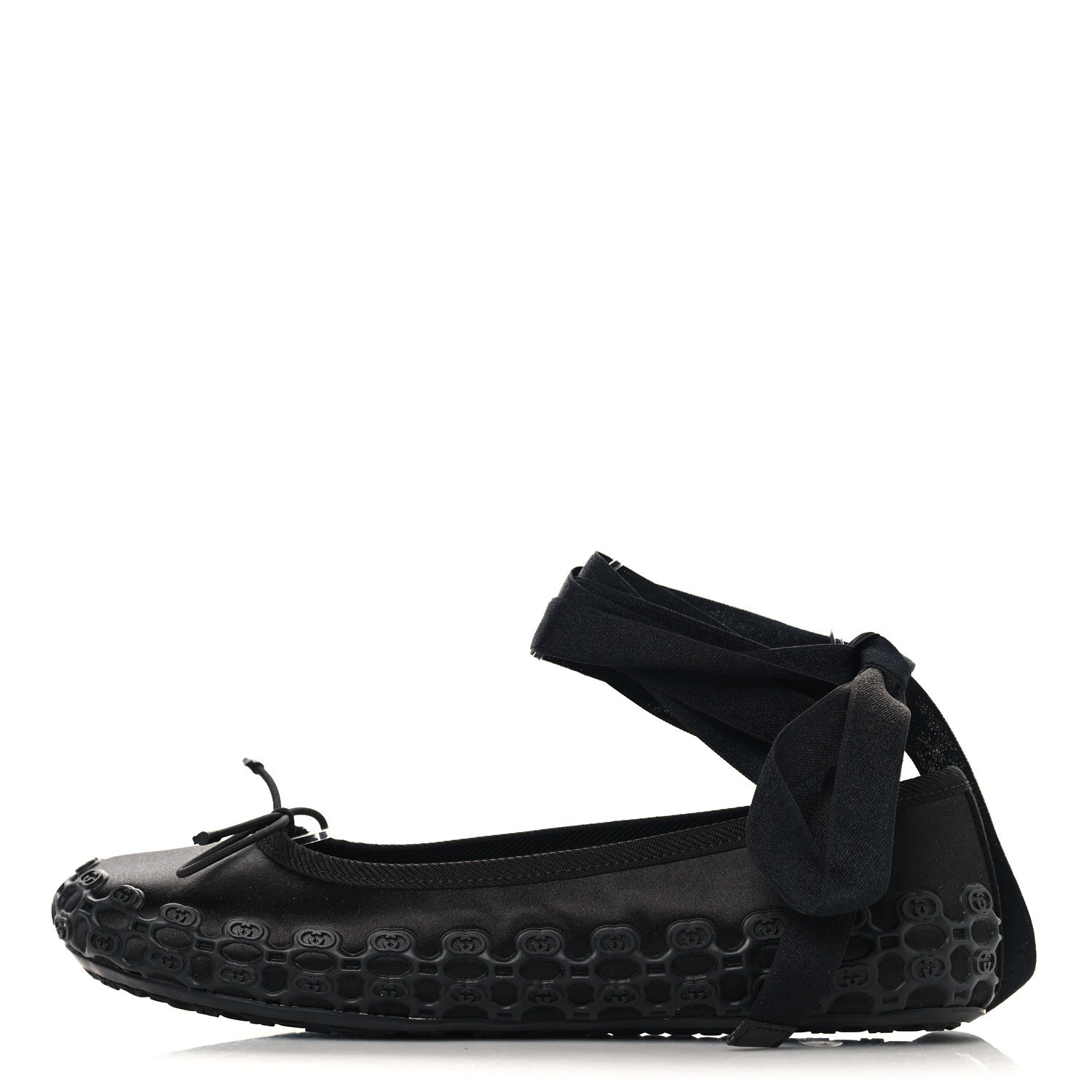 Rubber Satin Ballerina Flats 38 Black