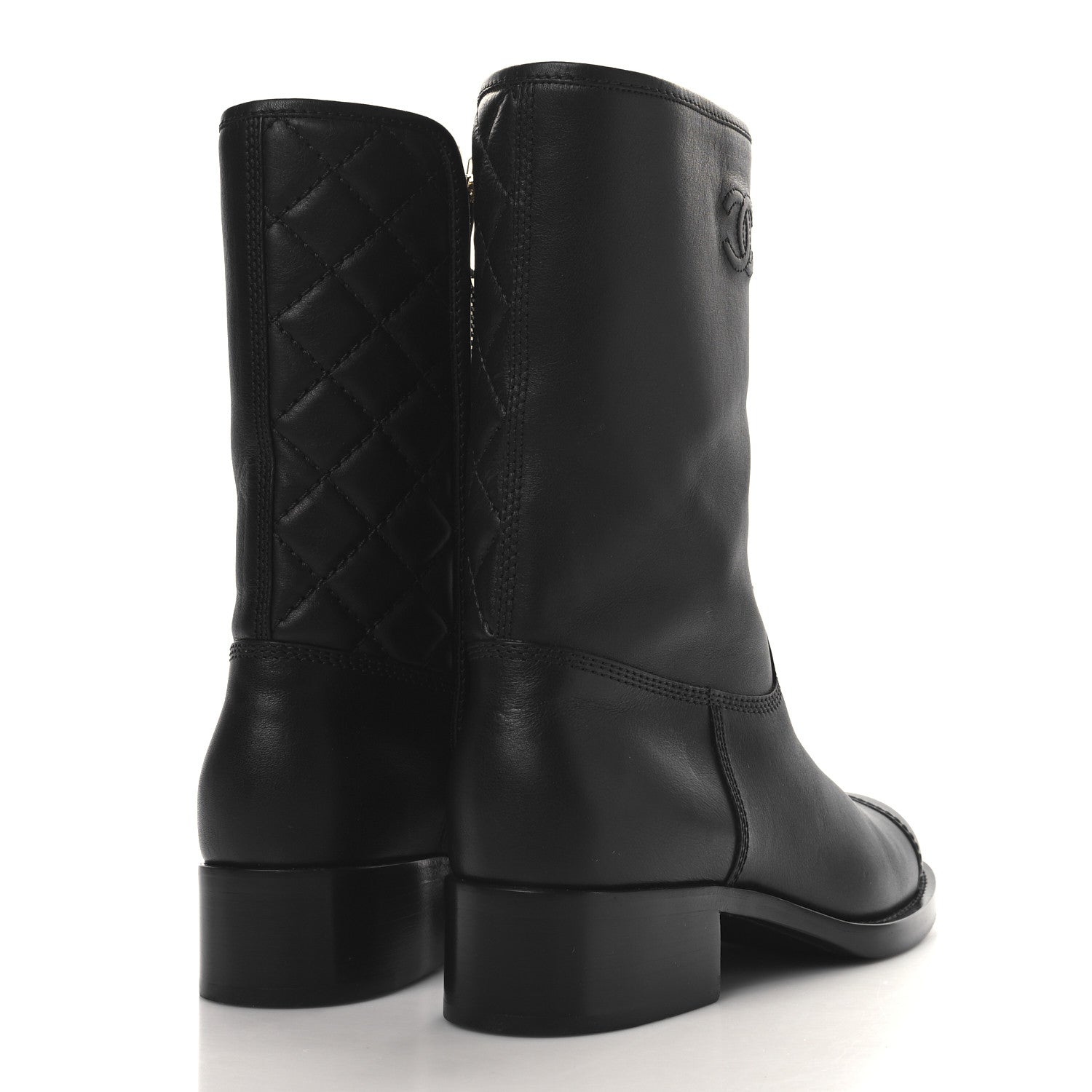 Calfskin Quilted CC Logo Mid Calf Boots 39 Black